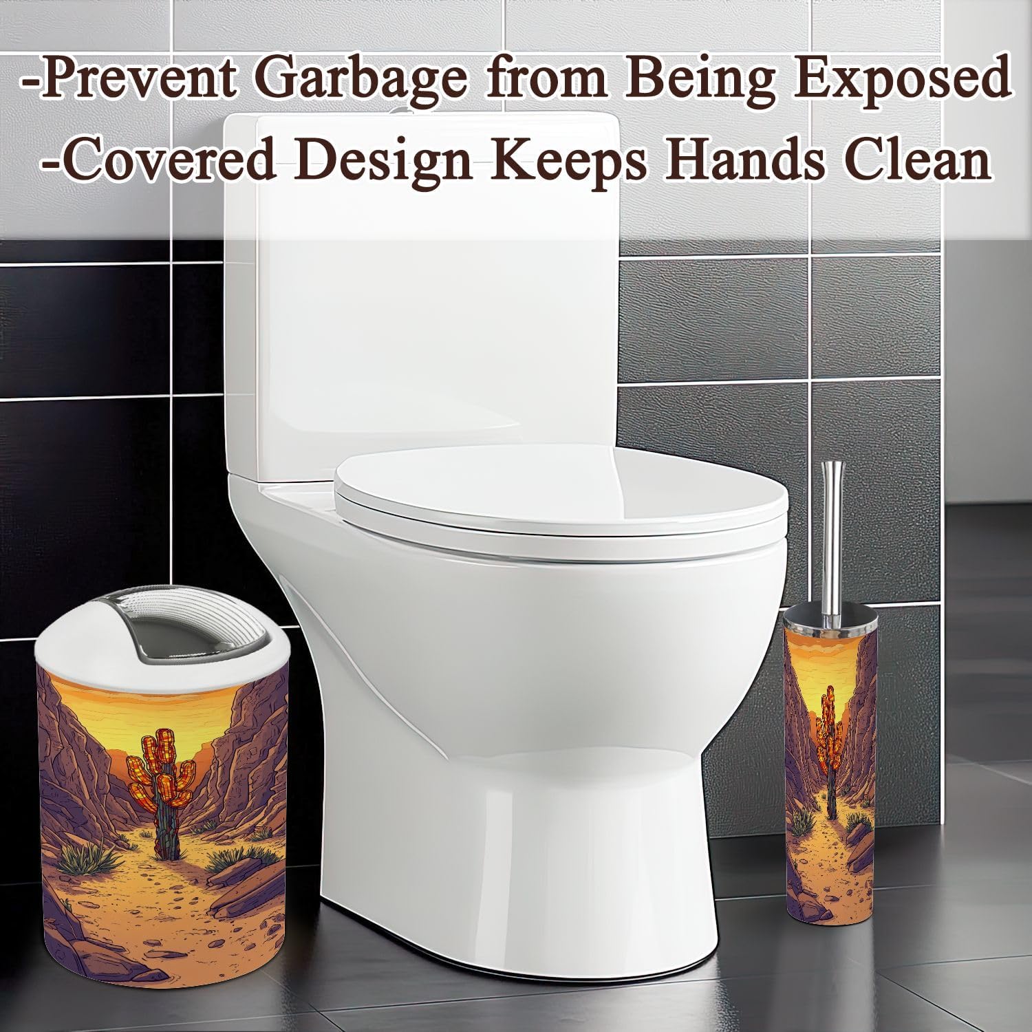 6 Piece Boho Bathroom Accessories Set with Cactus Stained Glass Design