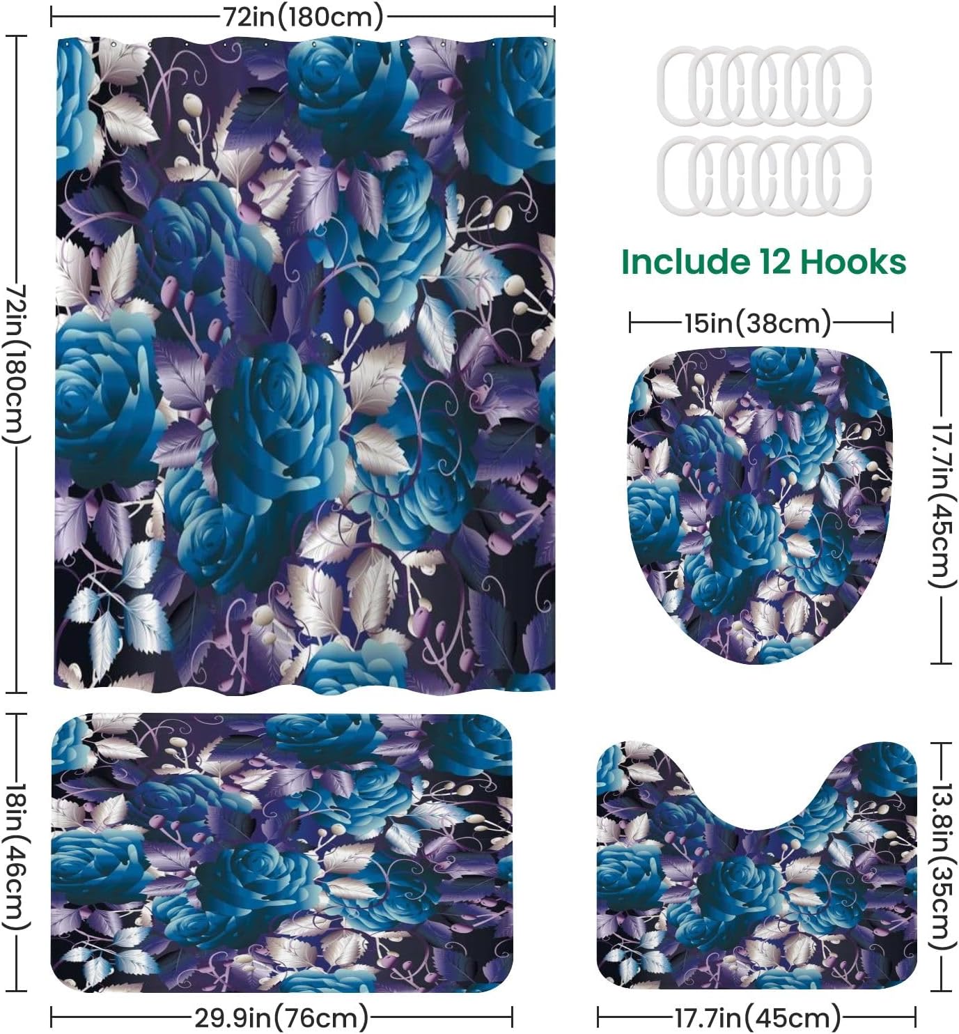 4 Pieces Shower Curtain Set with Rugs and Mats 1
