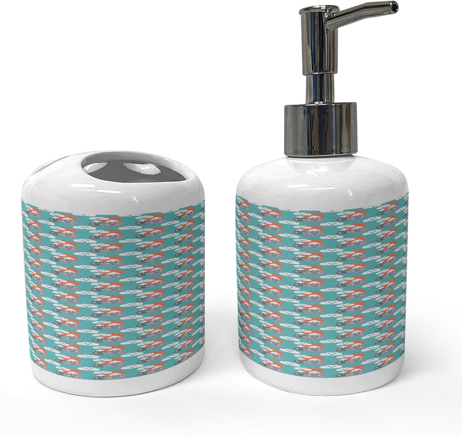 Ambesonne Ceramic Soap Toothbrush Set Happy Mountain Pattern