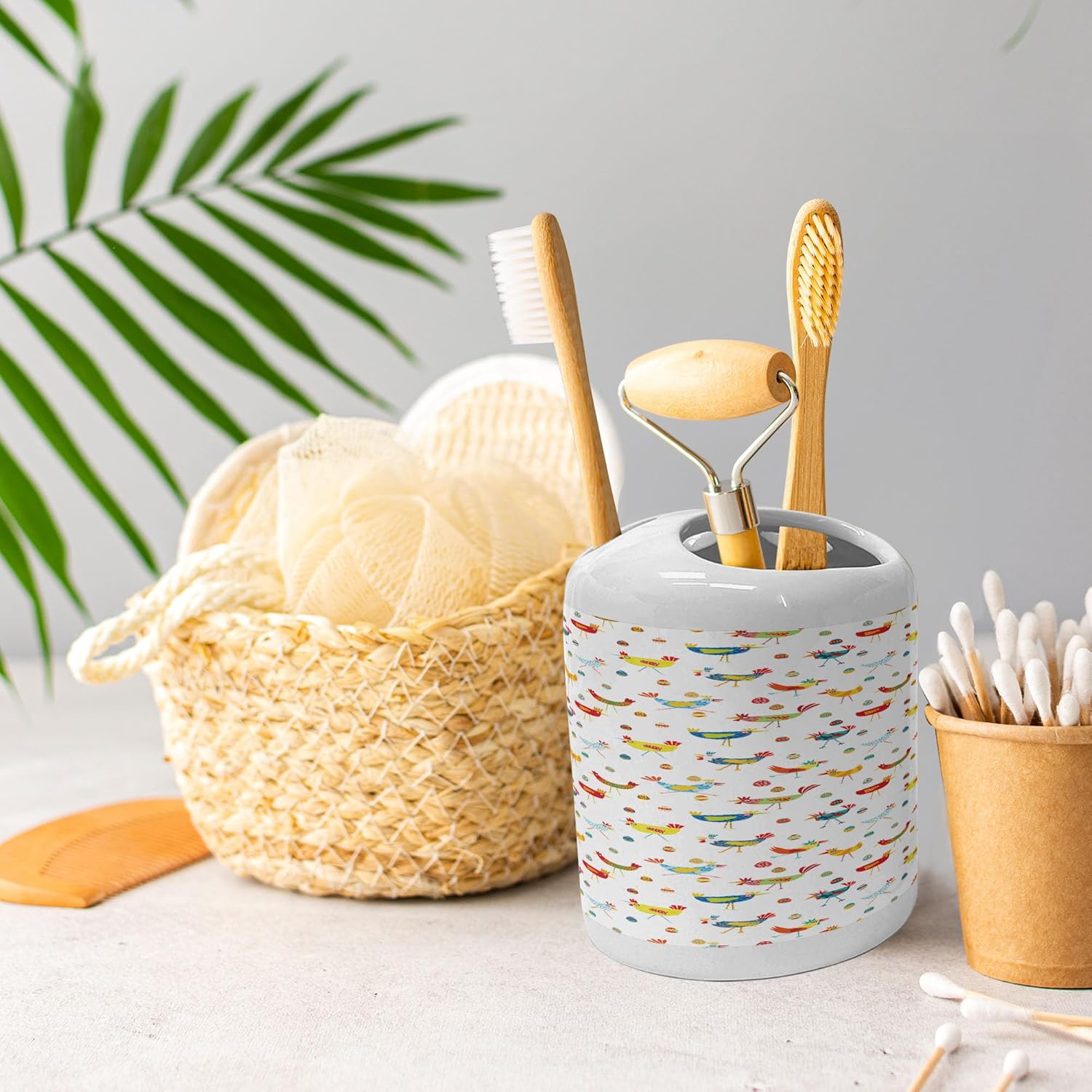 Ambesonne Vibrant Soap Toothbrush Holder Set 2 Pcs Ceramic Modern Doodle Design