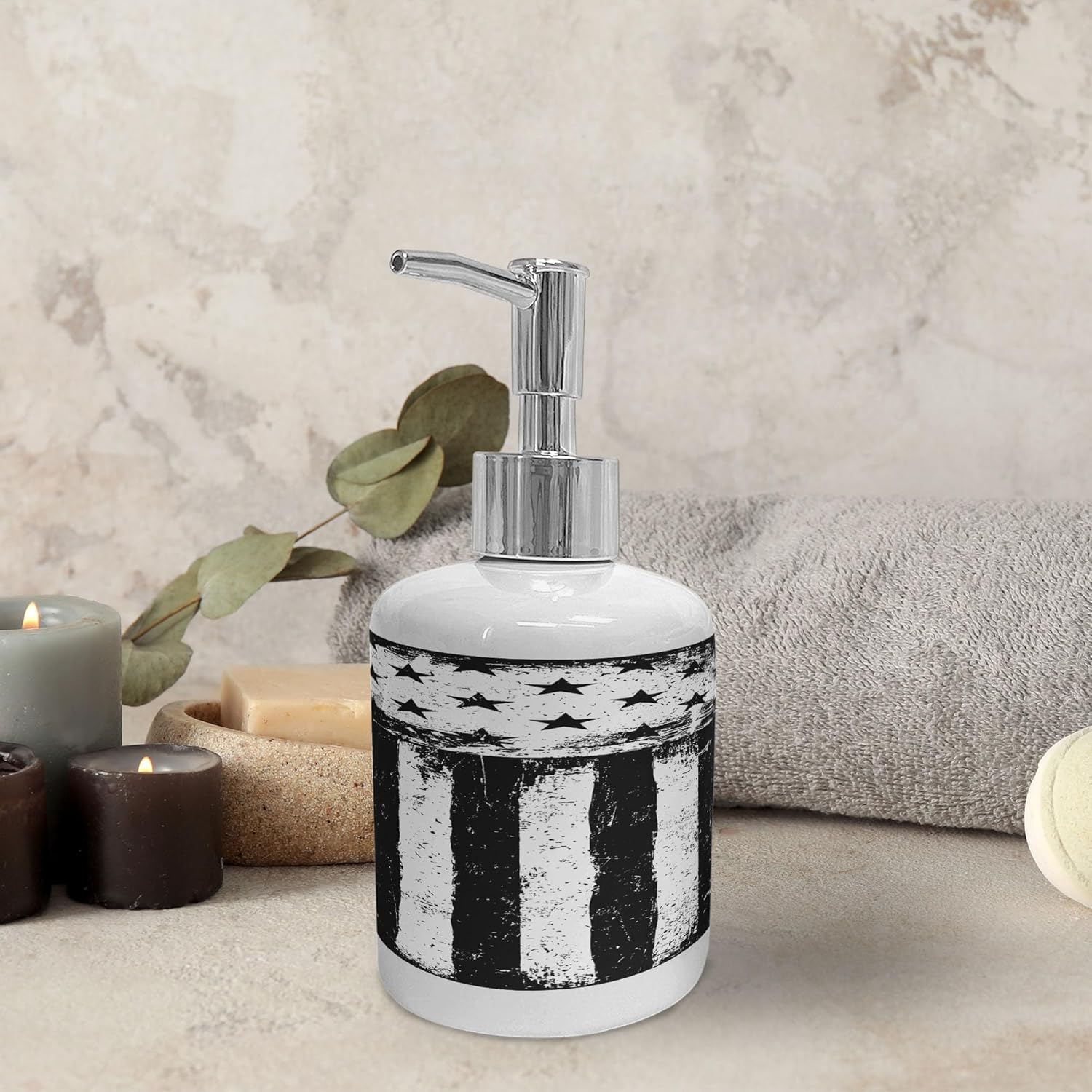 Ambesonne USA Soap Dispenser Toothbrush Holder Set
