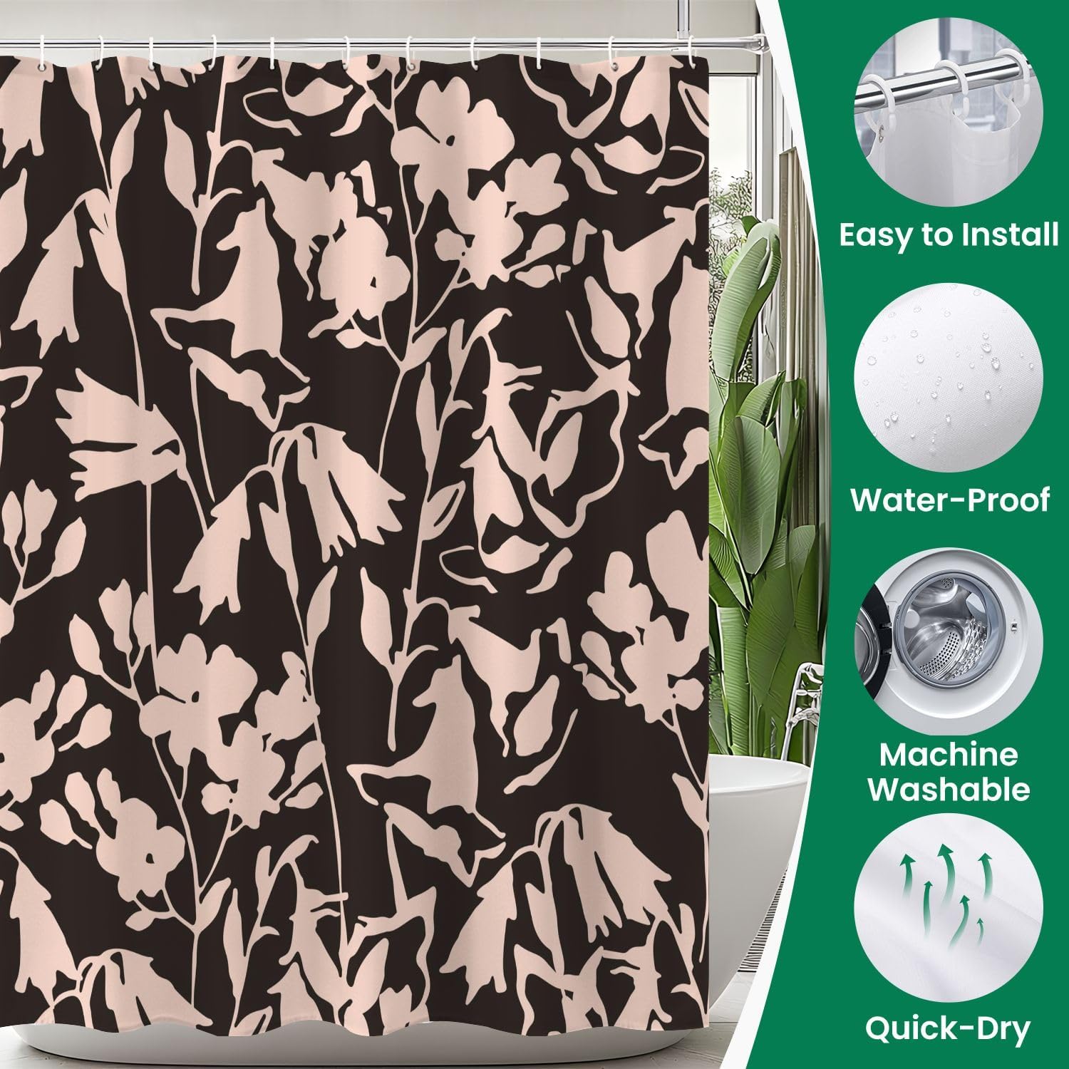 4 Piece Shower Curtain Set with Floral Pattern