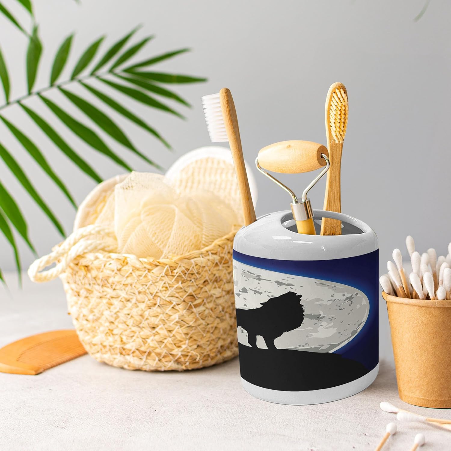 Ambesonne Wolf Soap Dispenser Toothbrush Holder Set