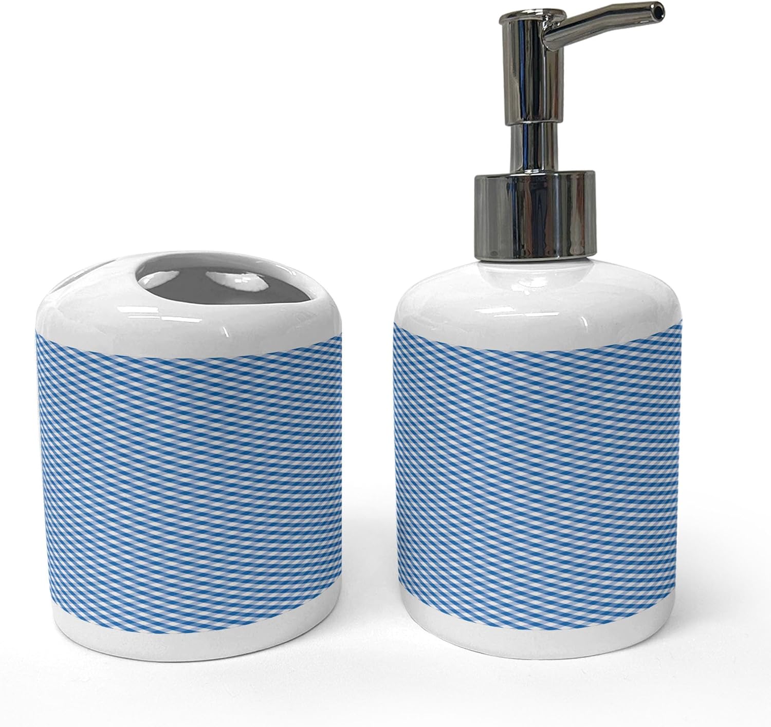 Ambesonne Ceramic Soap Toothbrush Set Night Blue White Checkered Design