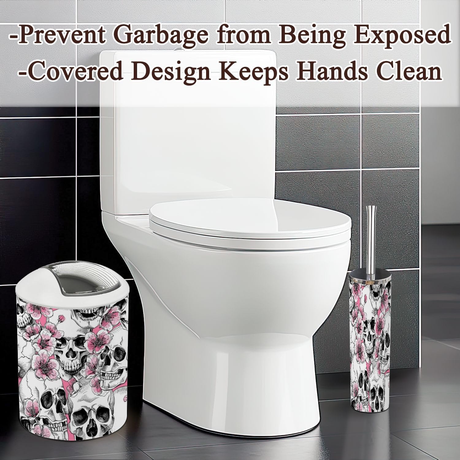 6 Pcs Bathroom Accessories Set Skull Flowers Toothbrush Holder Soap Dispenser
