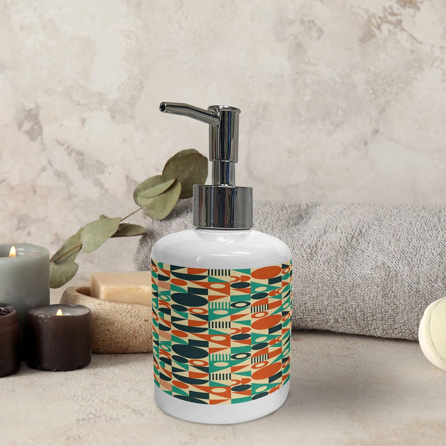 Ambesonne Geometric Soap Toothbrush Holder Set 2 Pcs Mid-Century Style