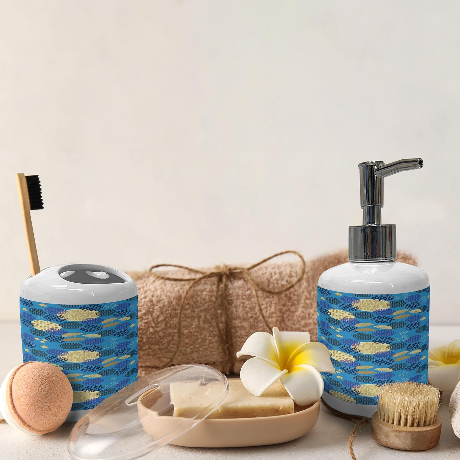 Ambesonne Ceramic Soap Dispenser Toothbrush Holder Set 1