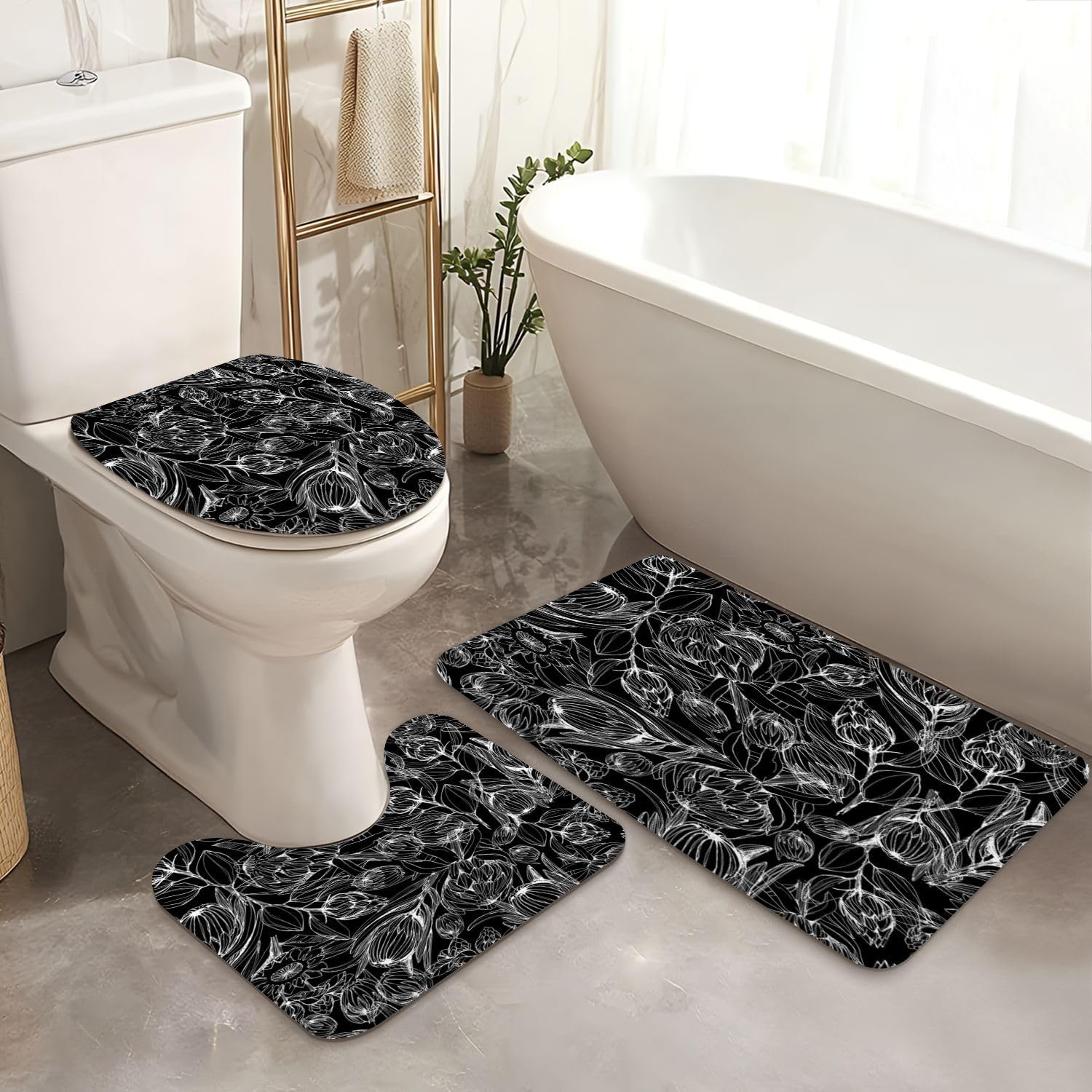 4 Piece JCOOKLOFTS Shower Curtain Set with Rugs and Mats 1