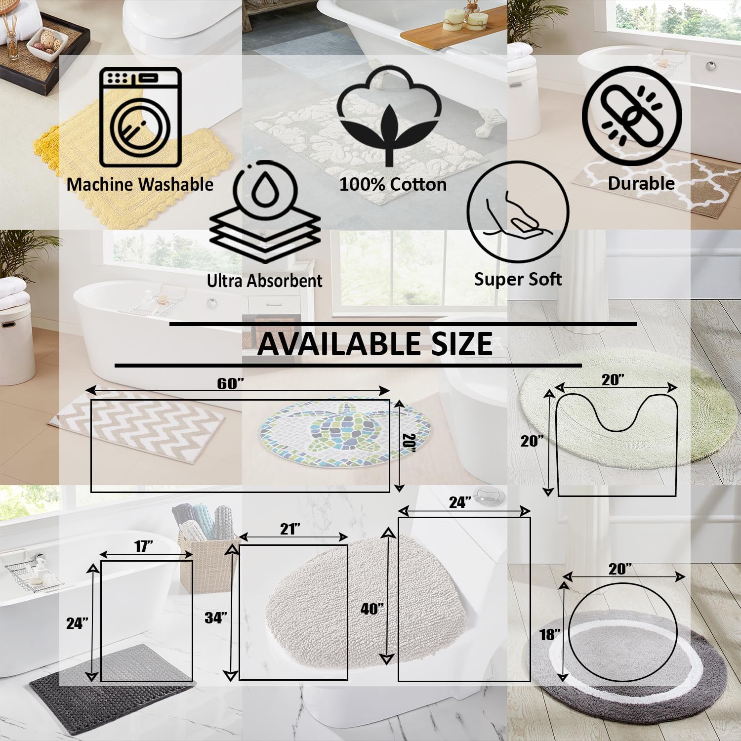 Better Trends 2 Piece Silver Reversible Cotton Bathroom Rug Set