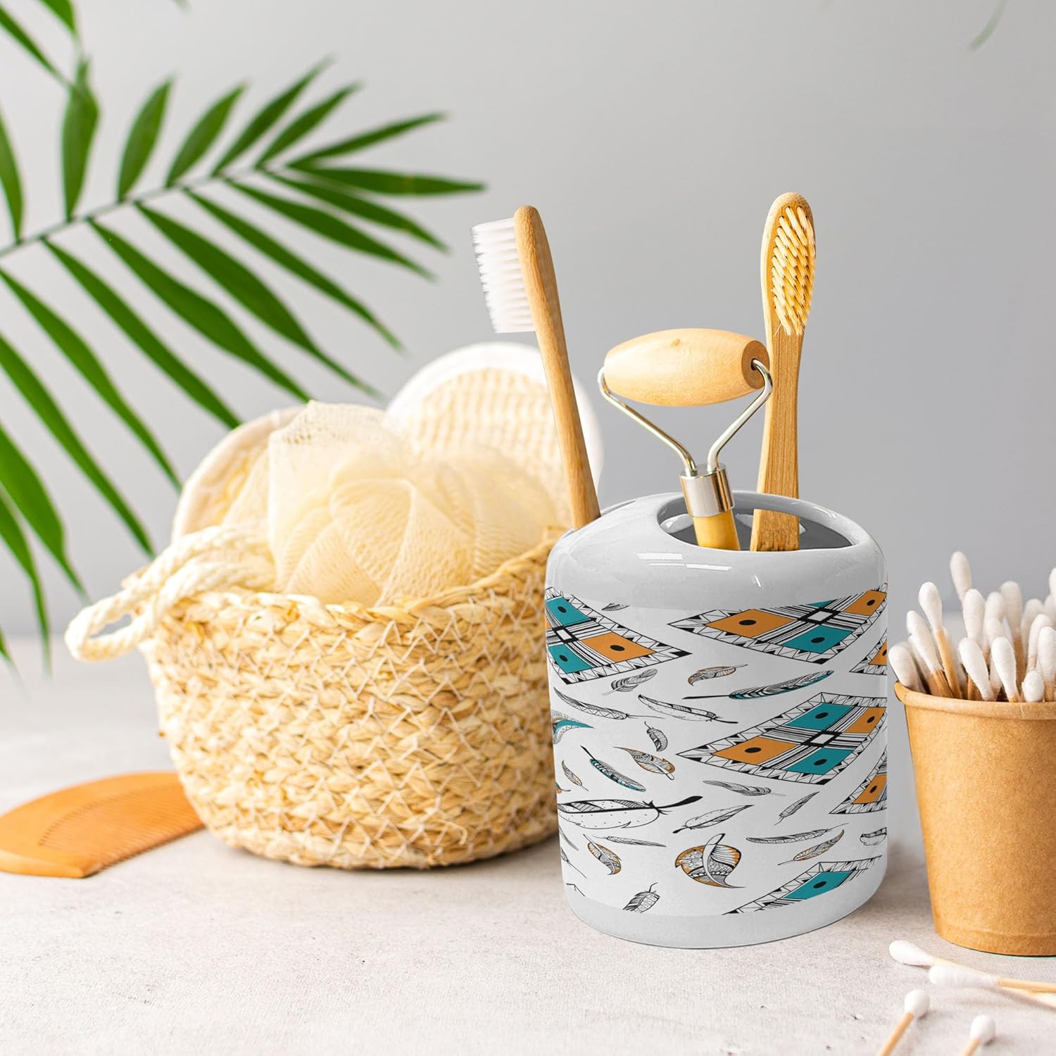 Ambesonne Boho Soap Dispenser Toothbrush Holder Set