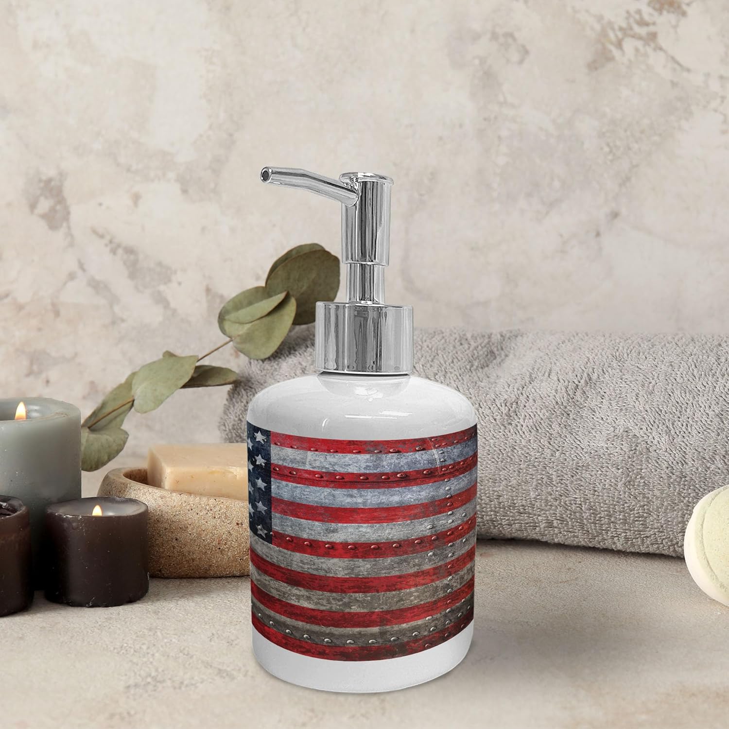 Ambesonne 2 Pc American Flag Soap Toothbrush Holder Set