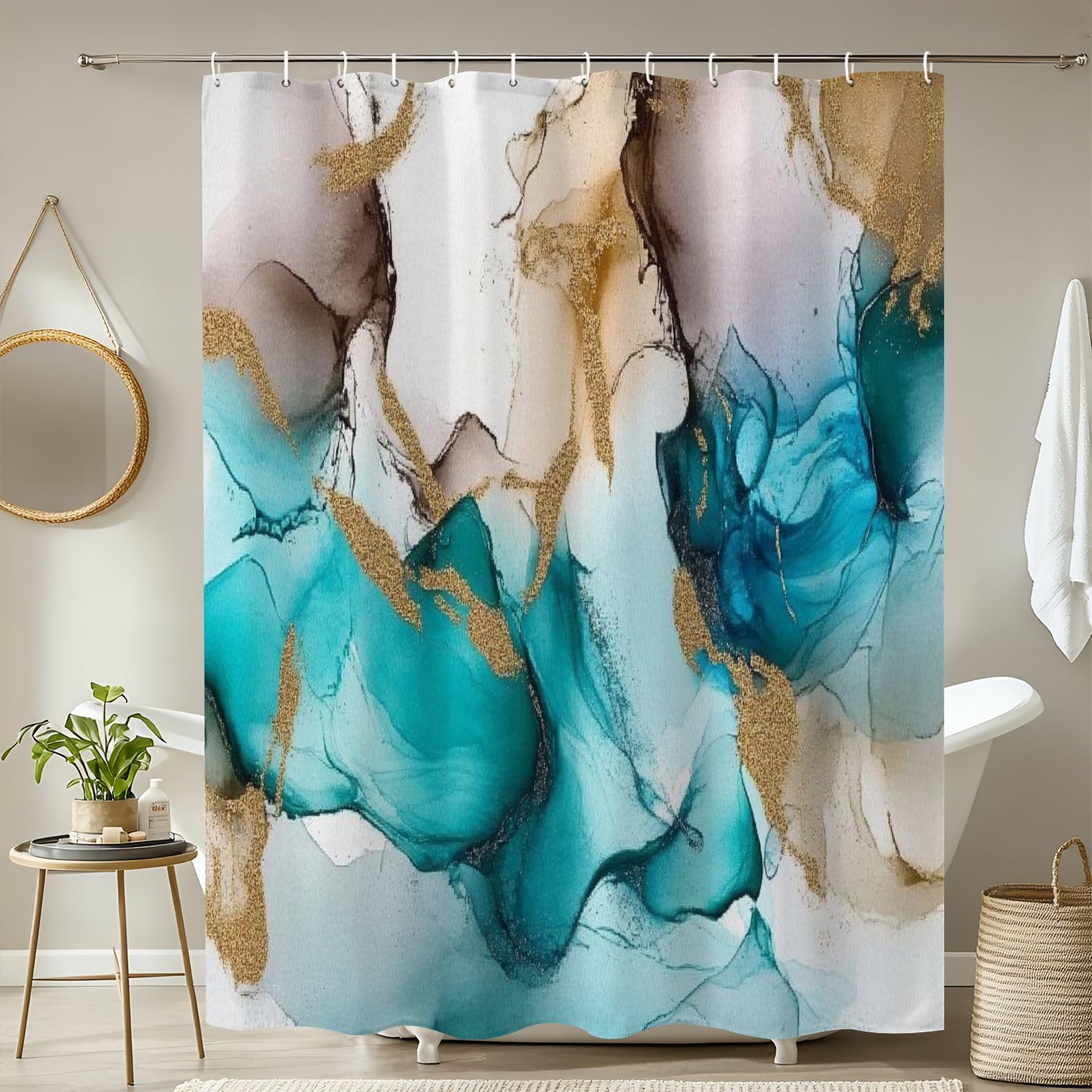 4 Piece Shower Curtain Set with Rugs Mats and Cover