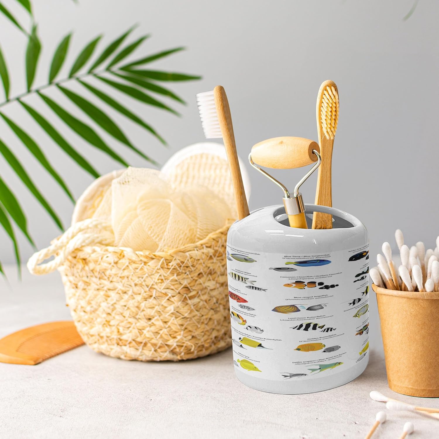 Ambesonne Ocean Fish Soap Dispenser Toothbrush Holder Set 1