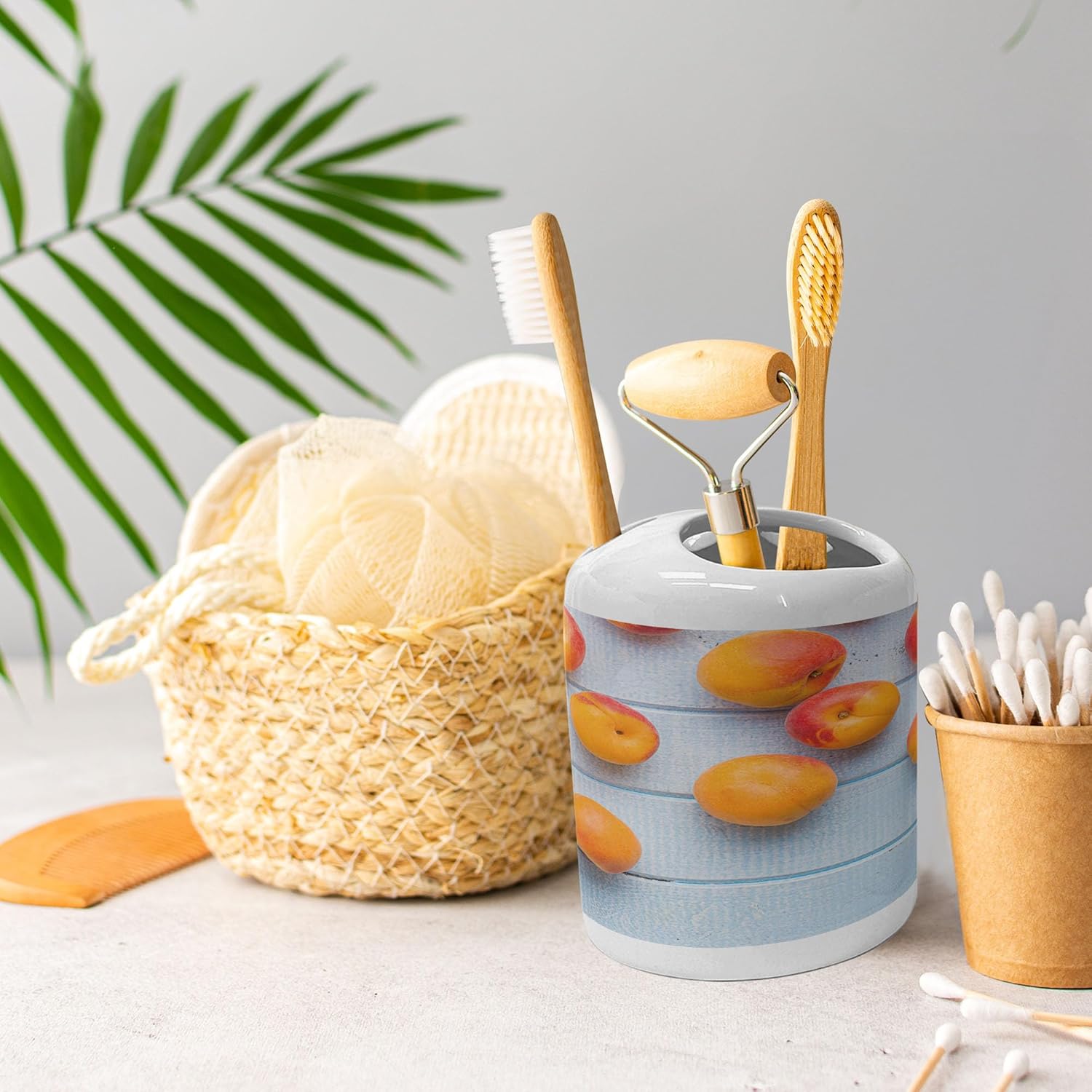 Ambesonne Fruit Soap Dispenser Toothbrush Holder Set