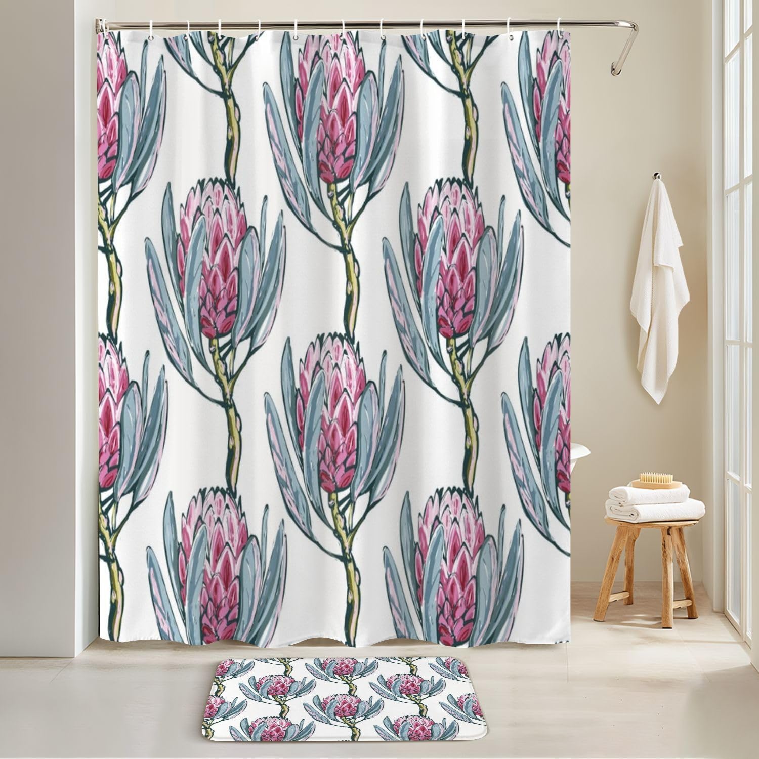 4 Piece Shower Curtain Set with Rugs and Accessories 1