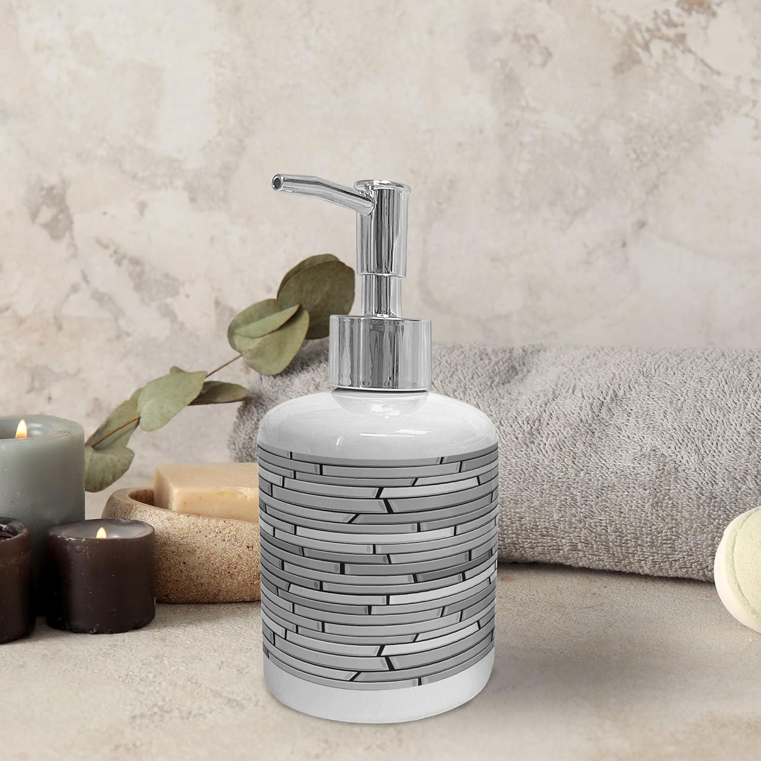 Ambesonne Grey Ceramic Soap Toothbrush Holder Set 1