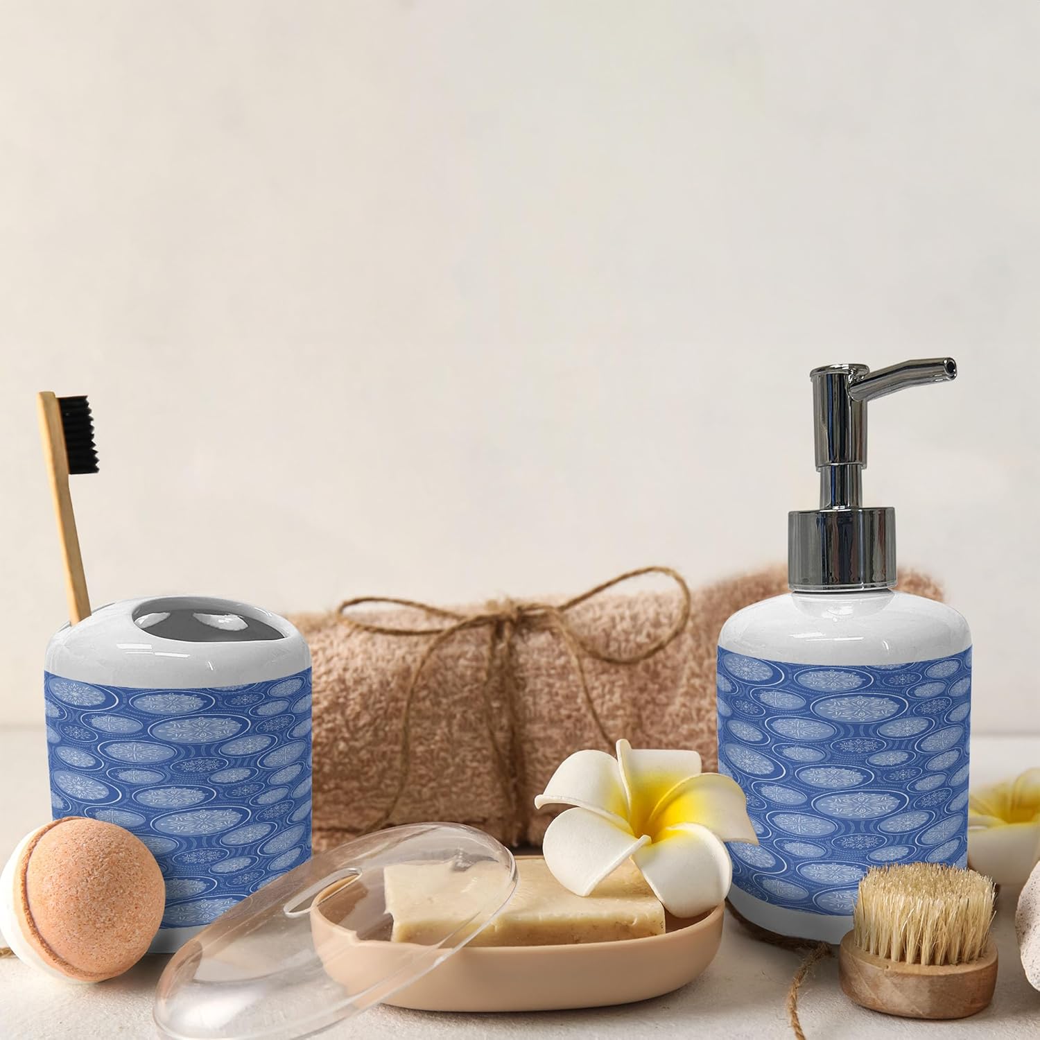 Ambesonne Winter Soap Dispenser Toothbrush Holder Set 2 Pcs