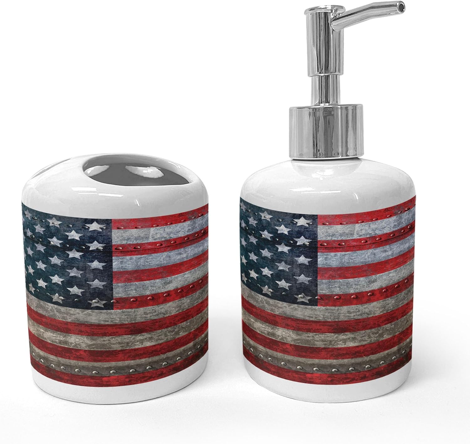 Ambesonne 2 Pc American Flag Soap Toothbrush Holder Set