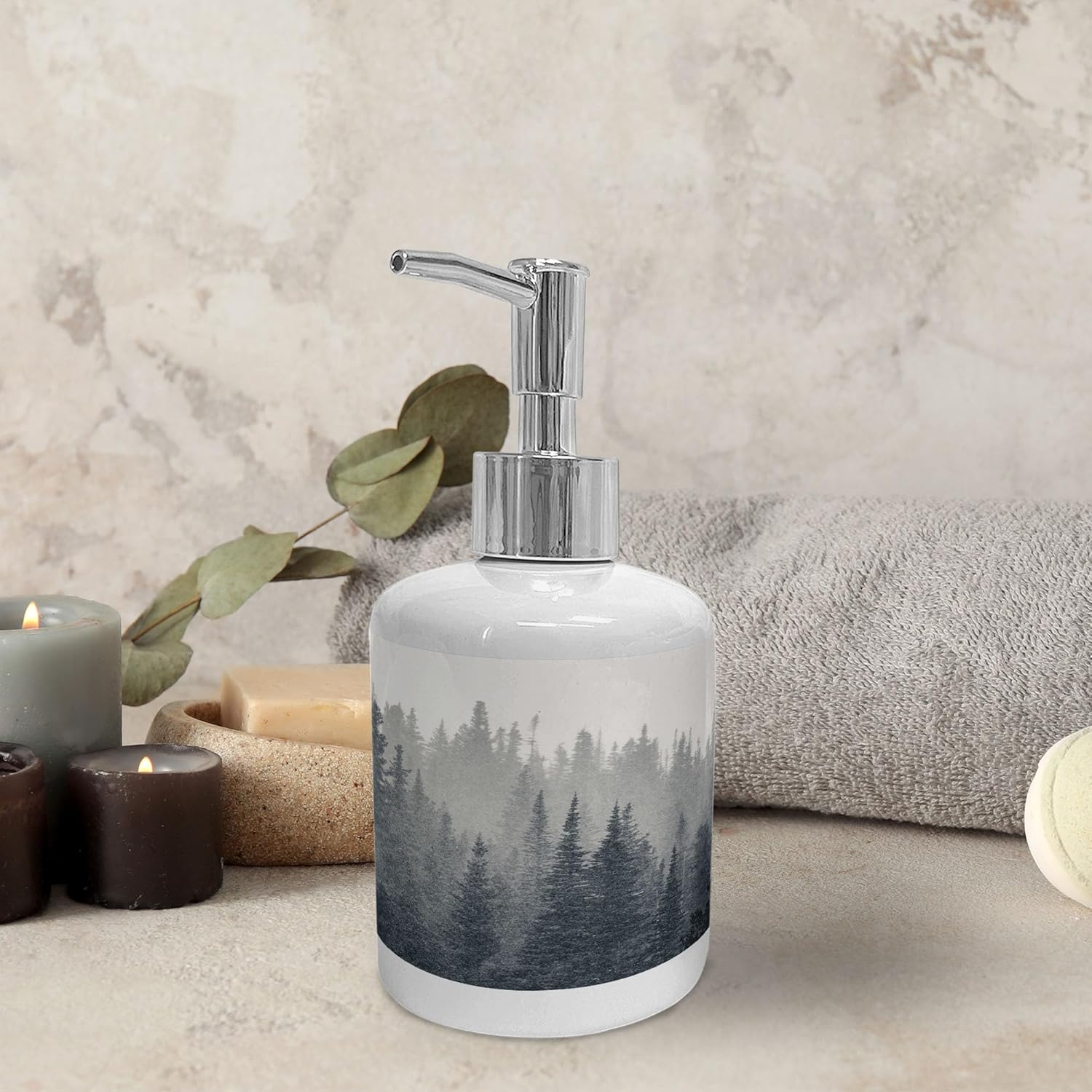 Ambesonne Dark Slate Blue Bathroom Set with Pine Trees Scene