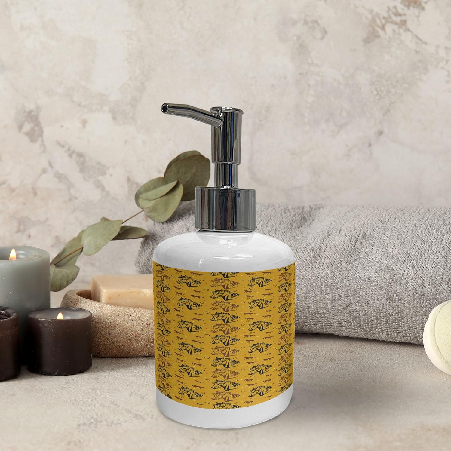 Ambesonne Ceramic Soap Toothbrush Holder Set 2 Pcs Earth Yellow Black and Umber