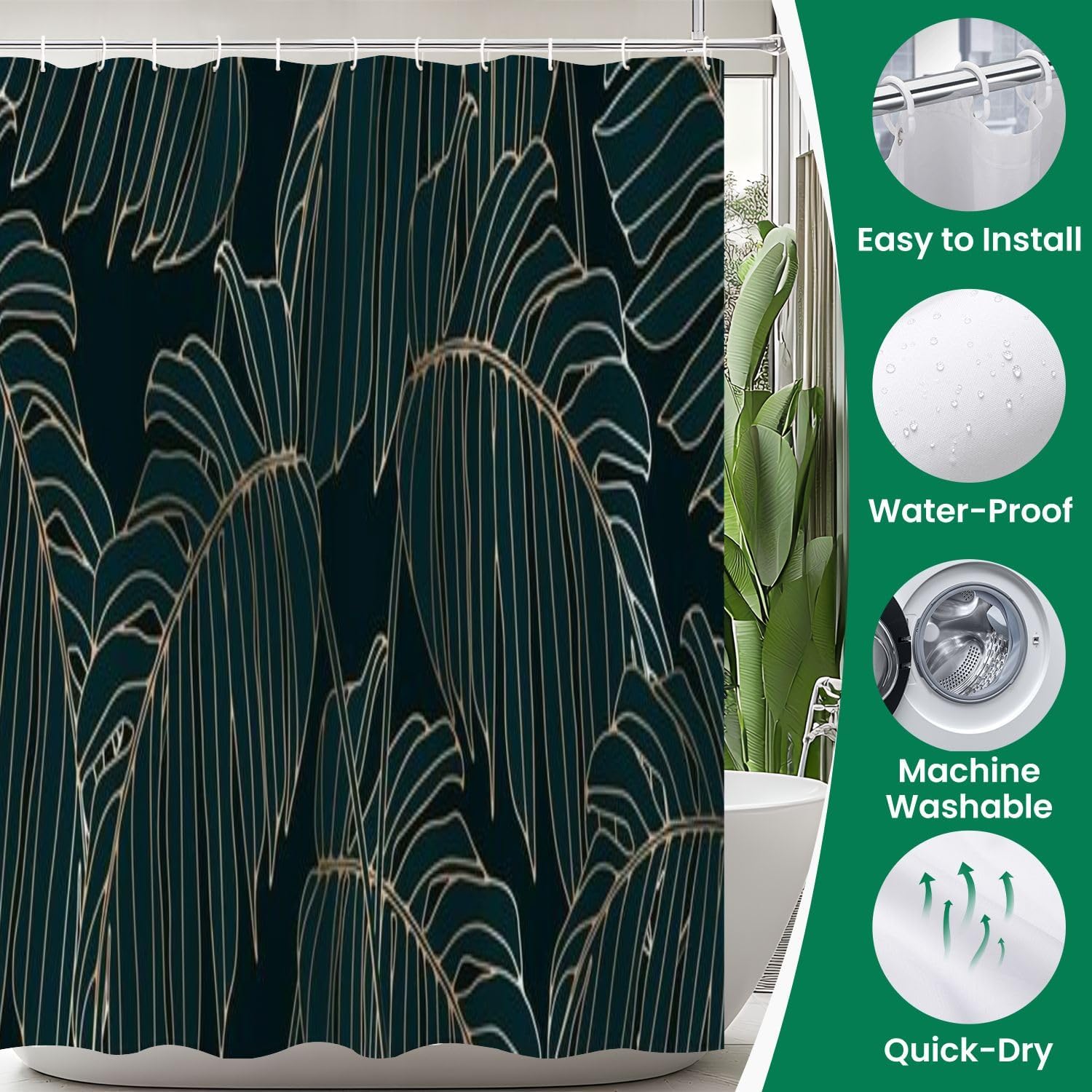 JCOOKLOFTS 4 Piece Shower Curtain Set with Rugs and Accessories