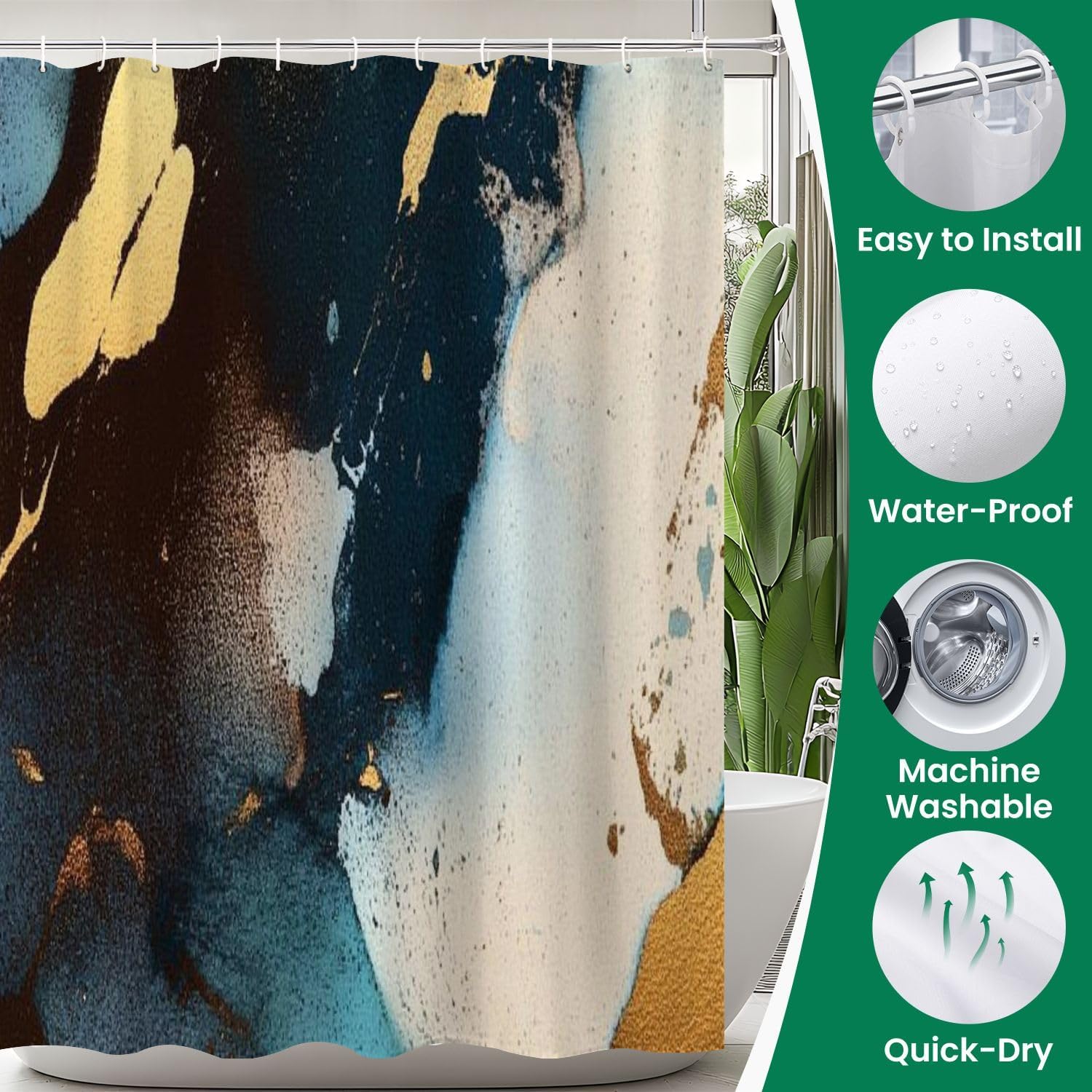 4 Piece Luxury Shower Curtain Set with Rugs and Mats