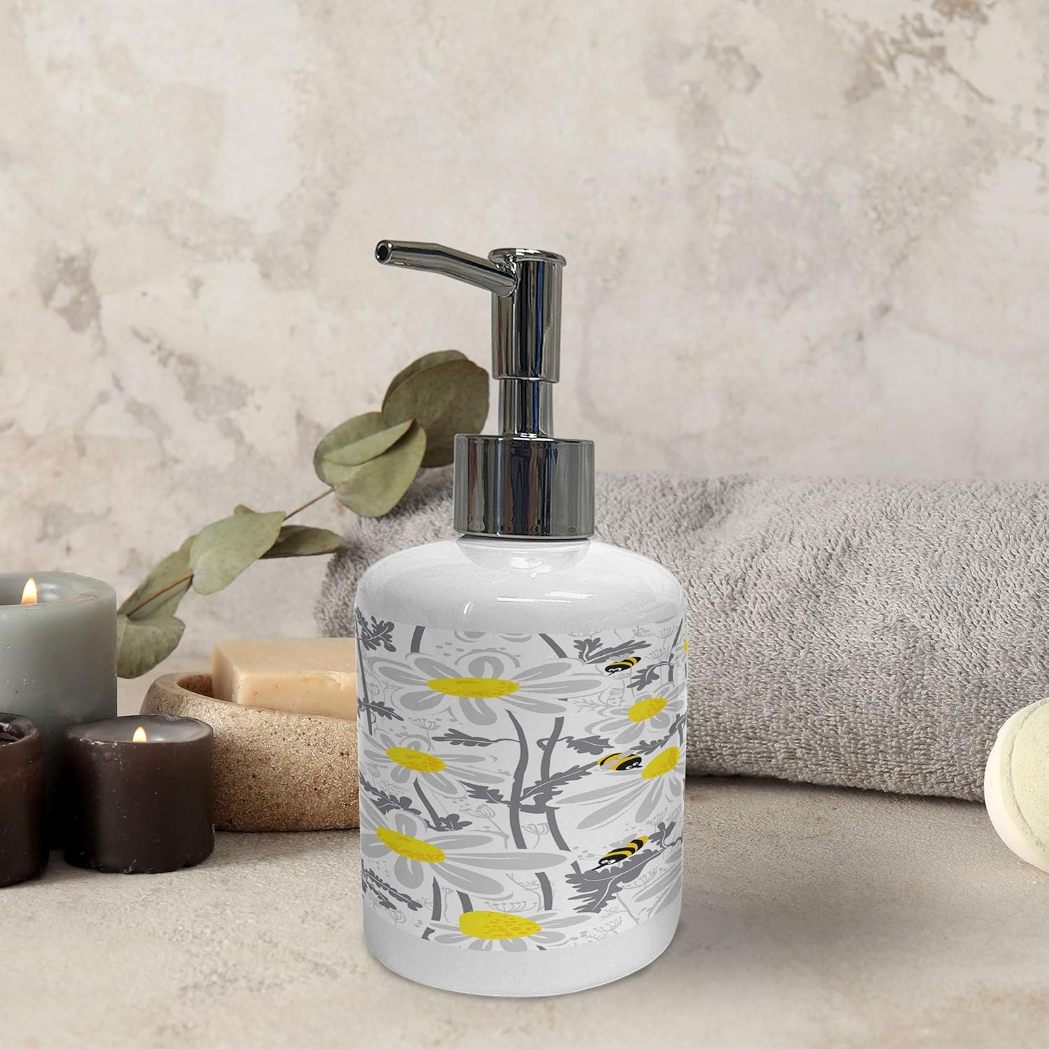 Ambesonne Grey Soap Dispenser Toothbrush Holder Set 2 Pcs
