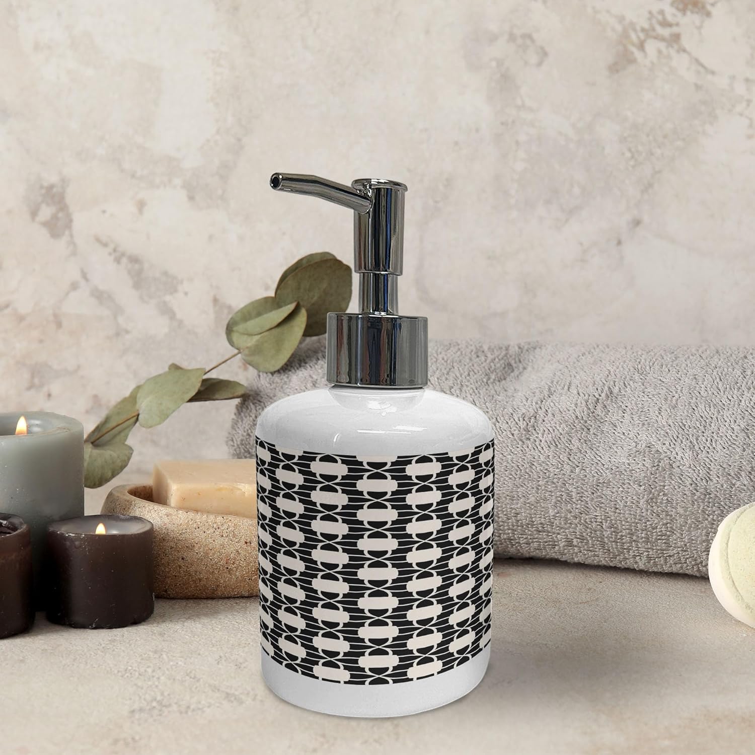 Ambesonne Ceramic Soap Toothbrush Holder Set 2 Pcs Charcoal Grey White