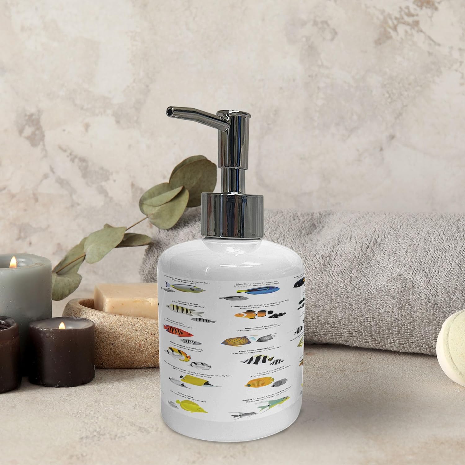 Ambesonne Ocean Fish Soap Dispenser Toothbrush Holder Set 1