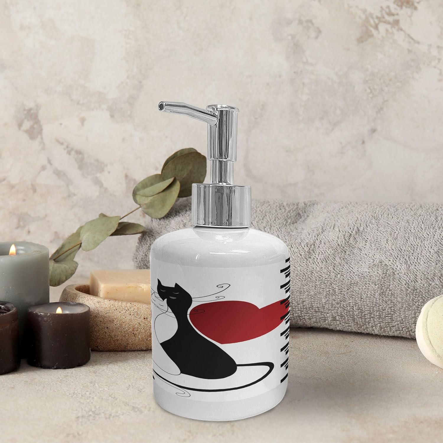 Ambesonne Romantic Cats Soap Dispenser Toothbrush Holder Set