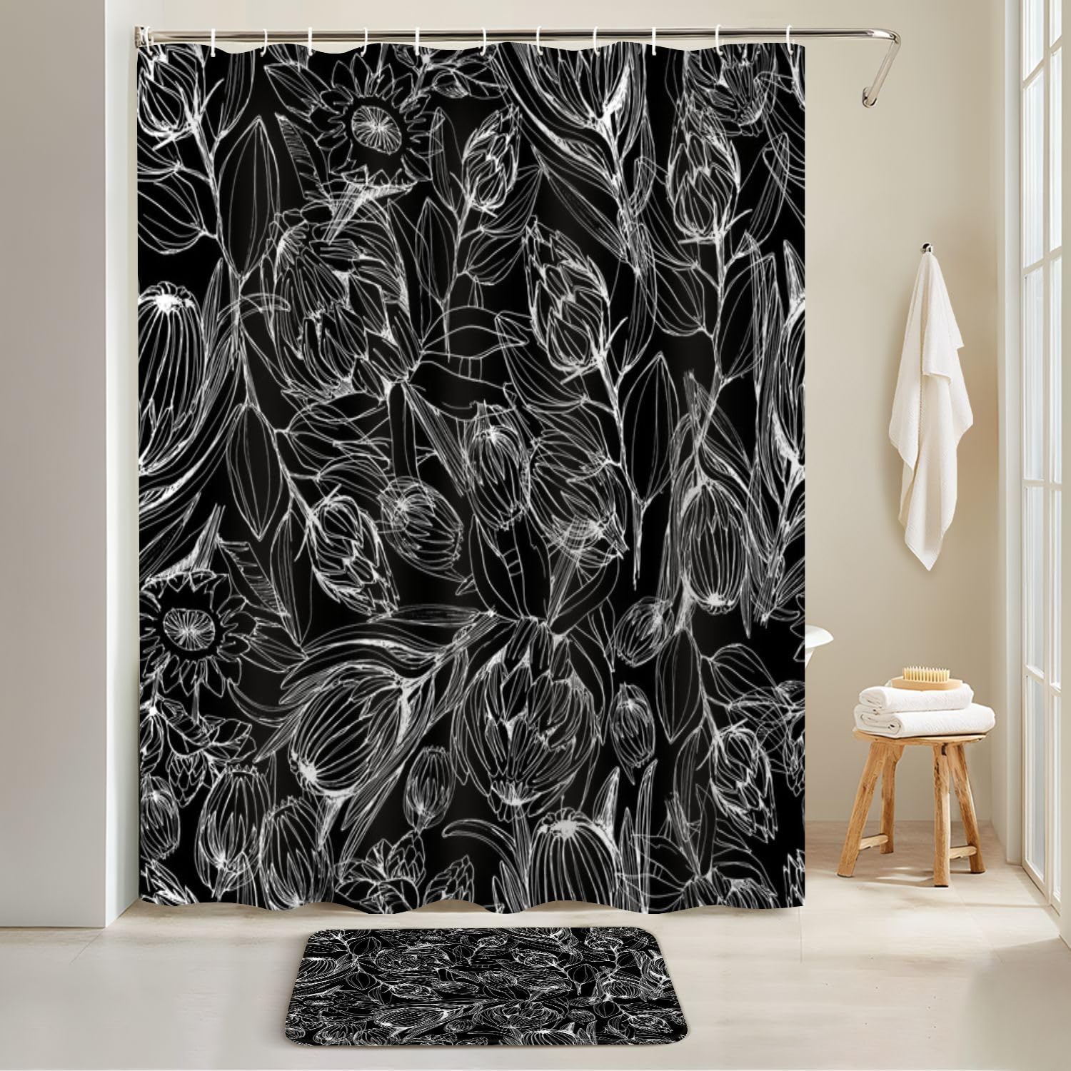 4 Piece JCOOKLOFTS Shower Curtain Set with Rugs and Mats 1