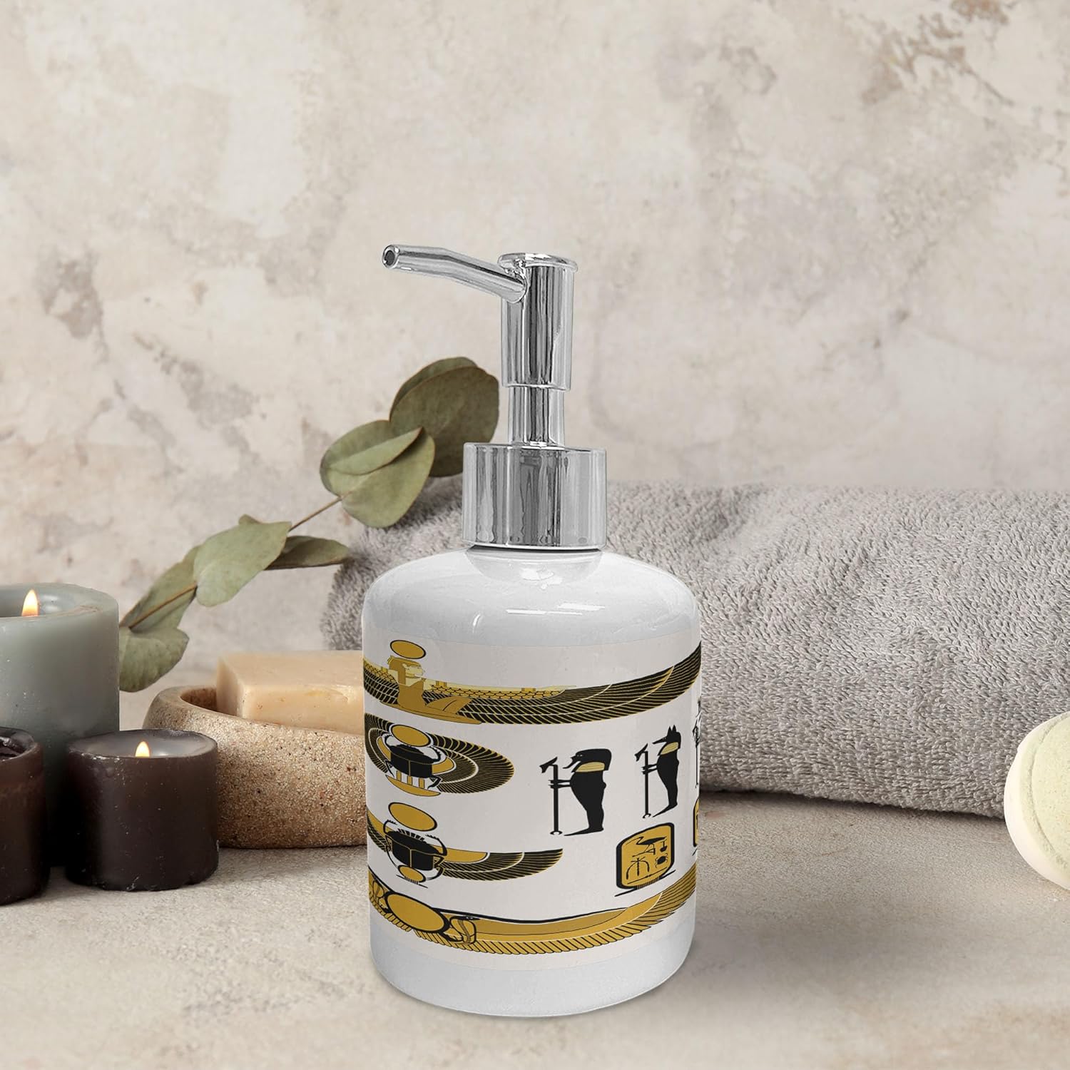 Ambesonne Egyptian Print Soap Toothbrush Holder Set 2 Pcs Yellow Black