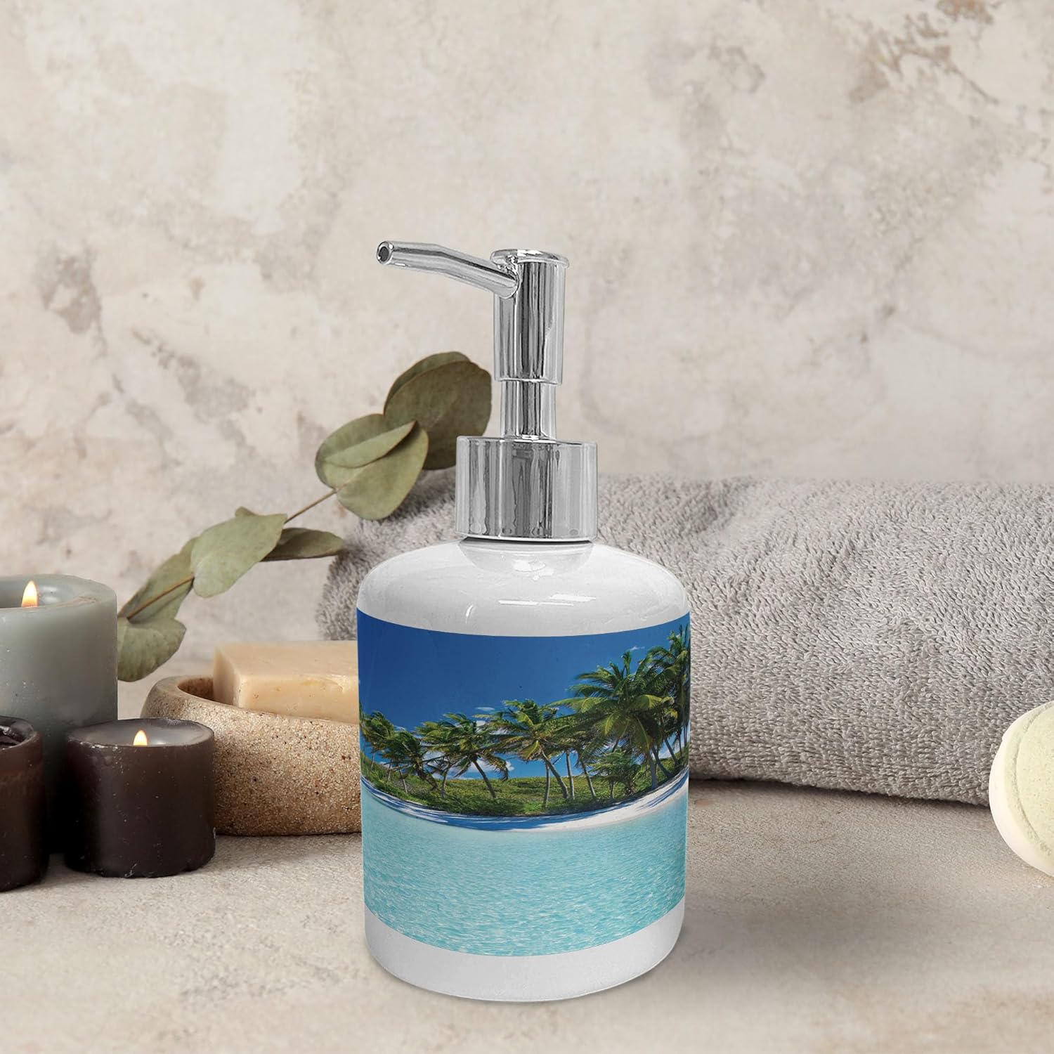 Ambesonne Ocean Soap Dispenser Toothbrush Holder Set