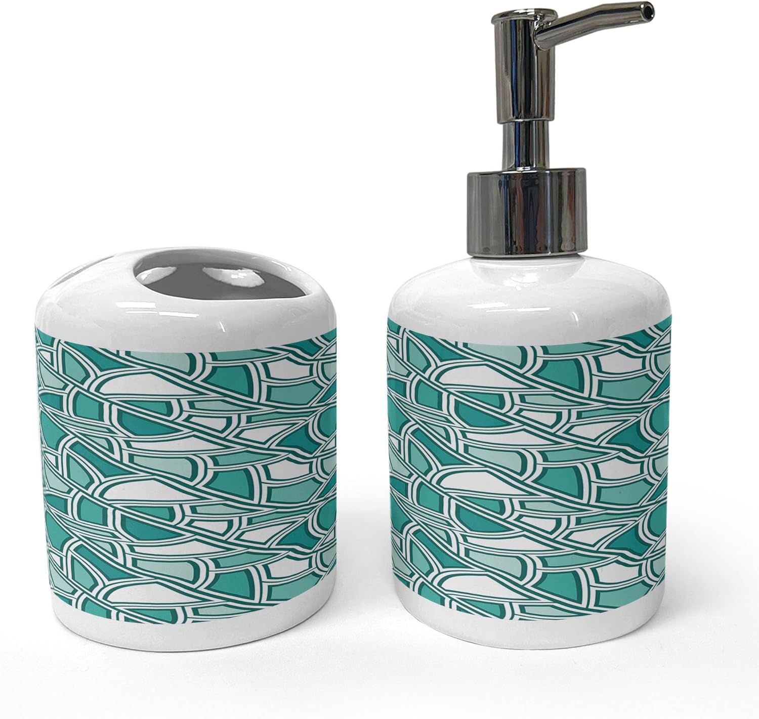 Ambesonne Geometric Soap Toothbrush Holder Set 2 Pcs Dark Seafoam and White
