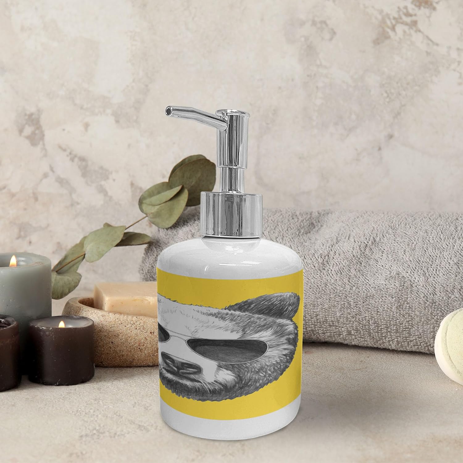 Ambesonne Ceramic Soap Toothbrush Holder Set 2 Pcs Bear Design