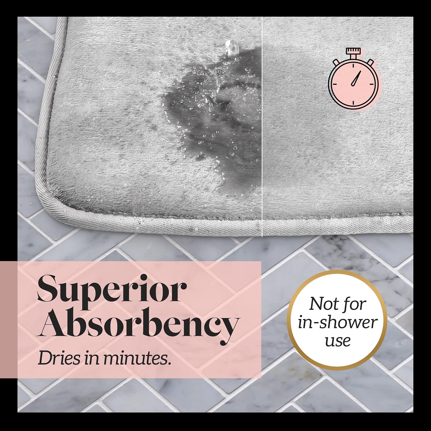 Genteele Non Slip Bath Mat - Quick Dry Memory Foam 17x24