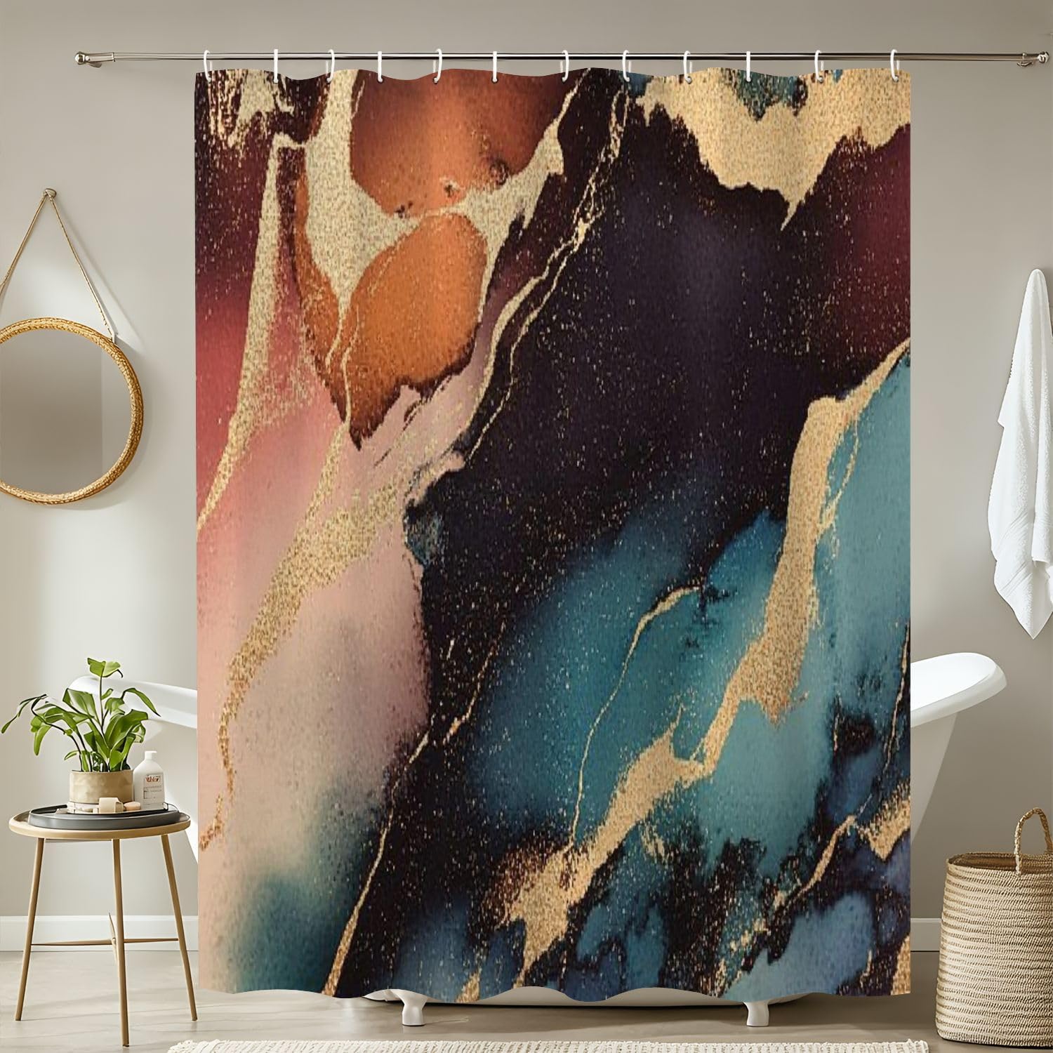 4 Pieces Shower Curtain Set with Non-Slip Mats