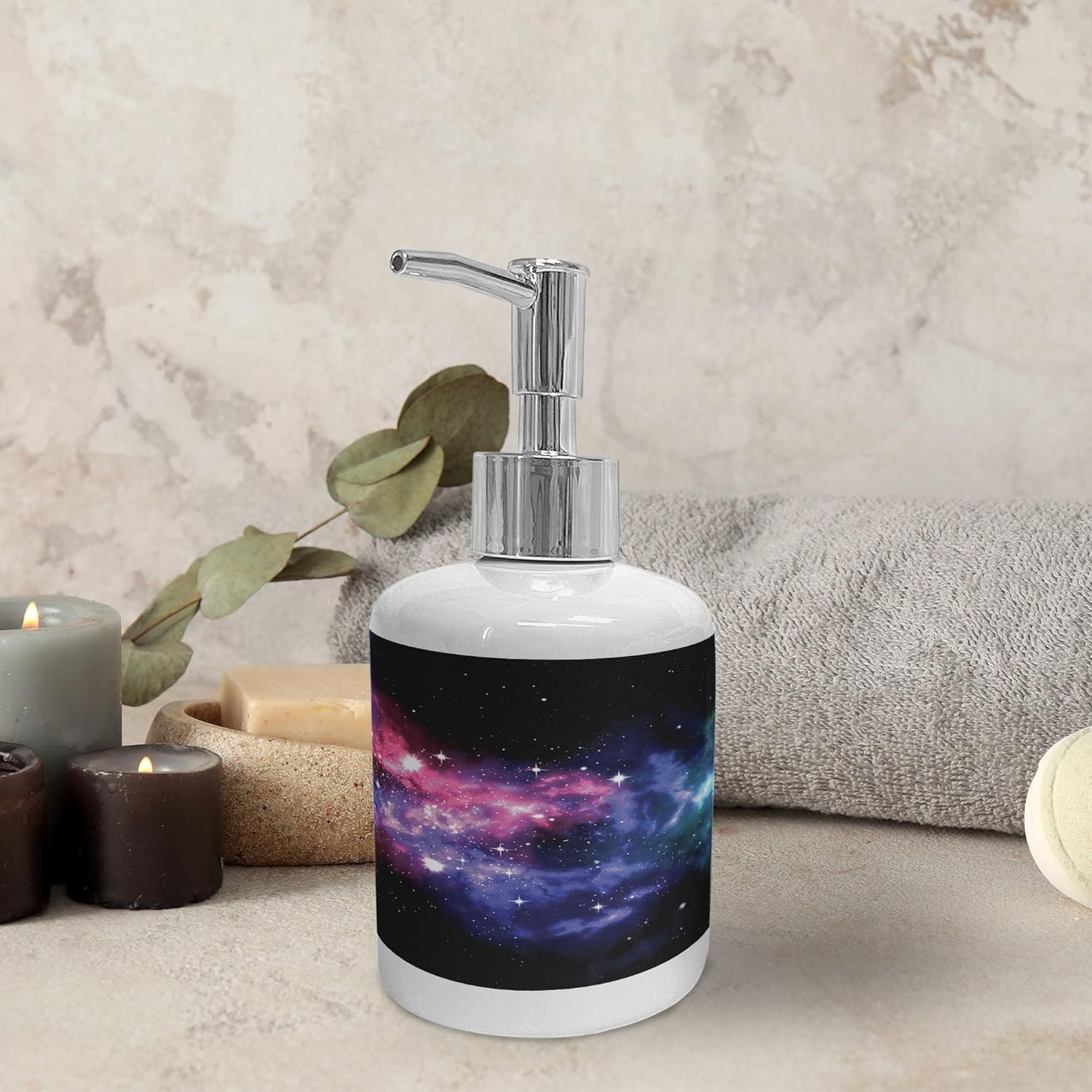 Ambesonne Outer Space Soap Dispenser Toothbrush Holder Set