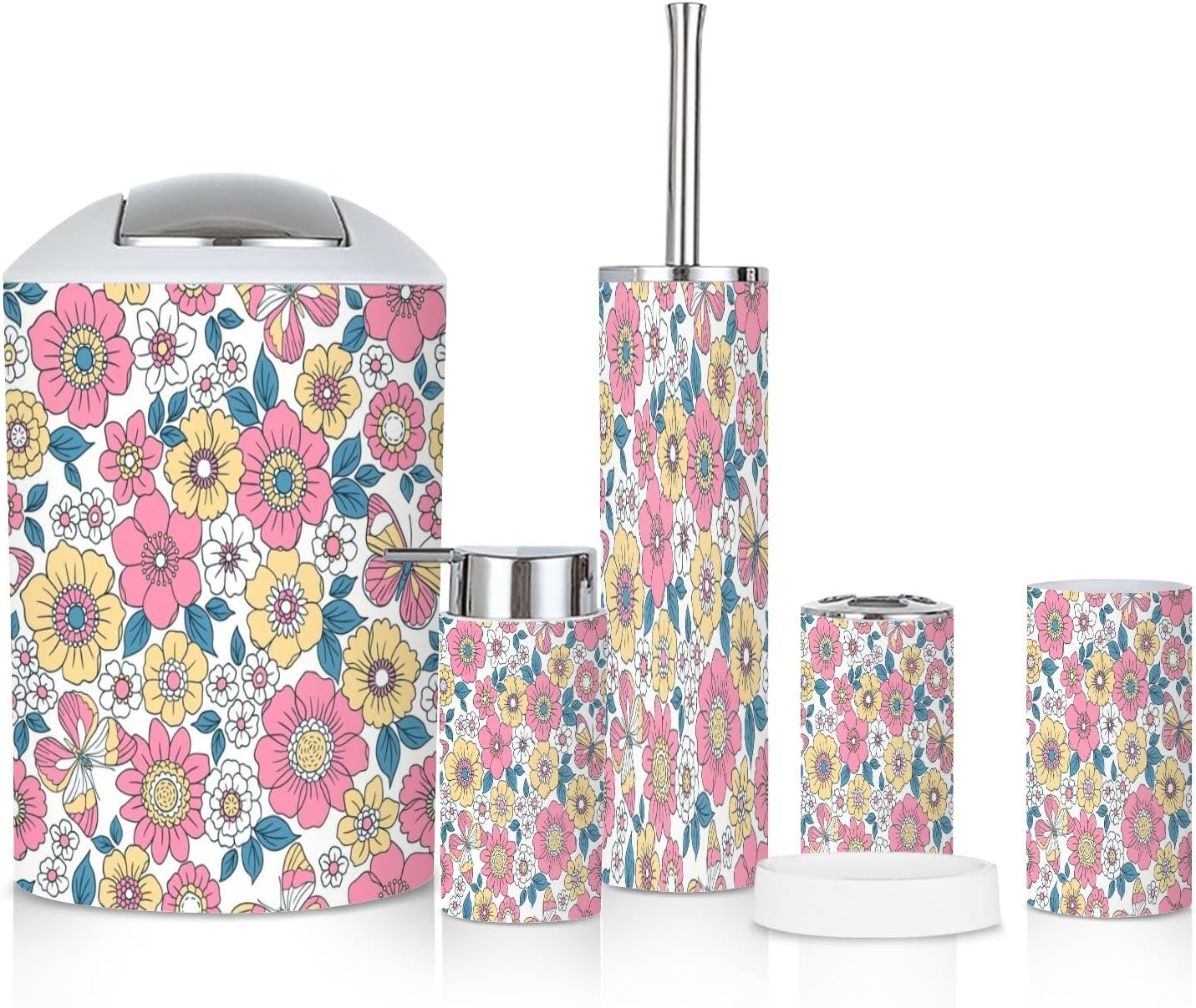 6 Piece Retro Floral Bathroom Accessories Set