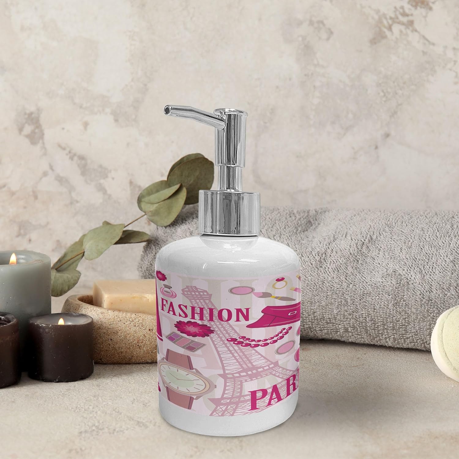 Ambesonne 2 Pc Parisian Ceramic Soap Toothbrush Set