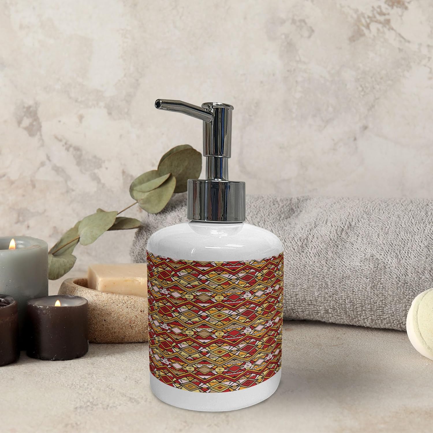 Ambesonne Chevron Soap Toothbrush Holder Set Earth Yellow Pale Taupe