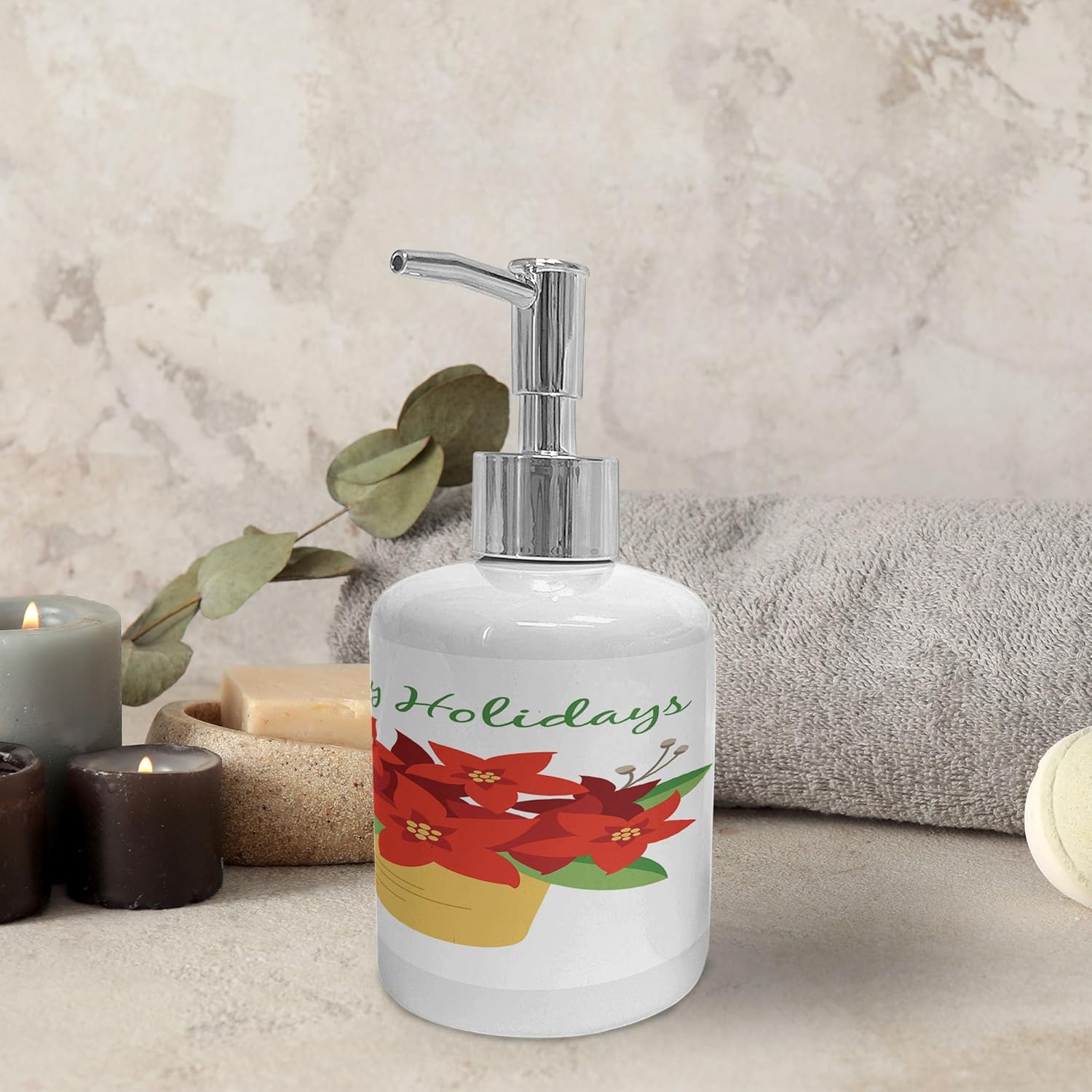 Ambesonne Poinsettia Soap Dispenser Toothbrush Holder Set
