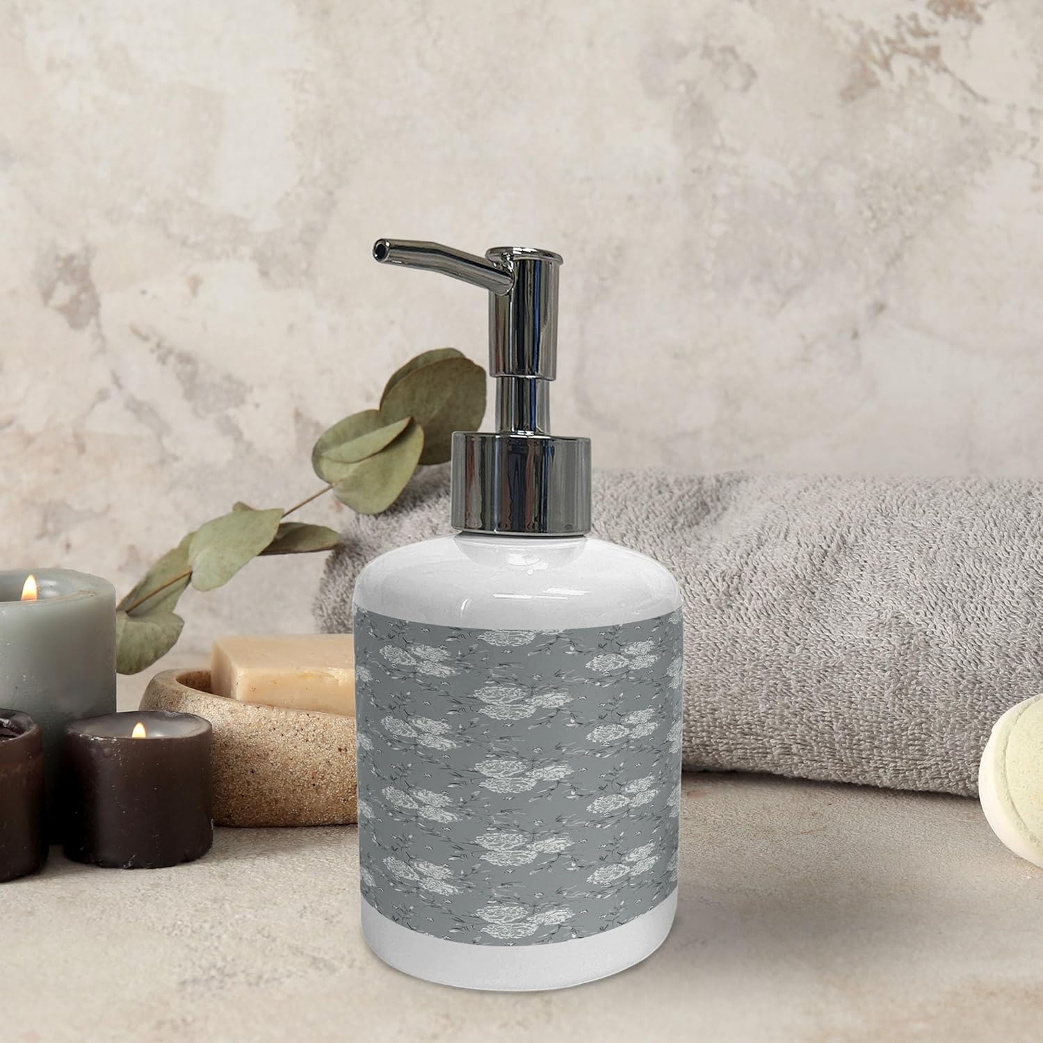 Ambesonne Ceramic Soap Toothbrush Holder Set Grey White