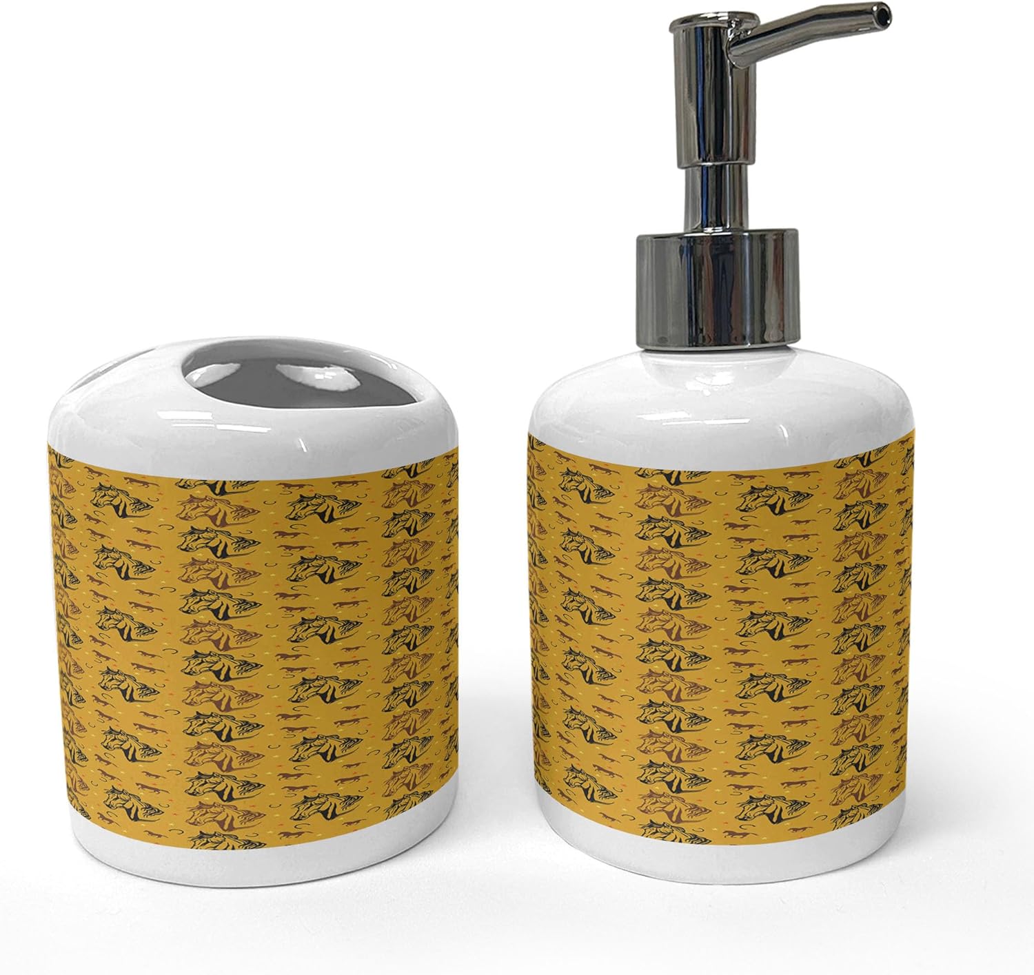 Ambesonne Ceramic Soap Toothbrush Holder Set 2 Pcs Earth Yellow Black and Umber