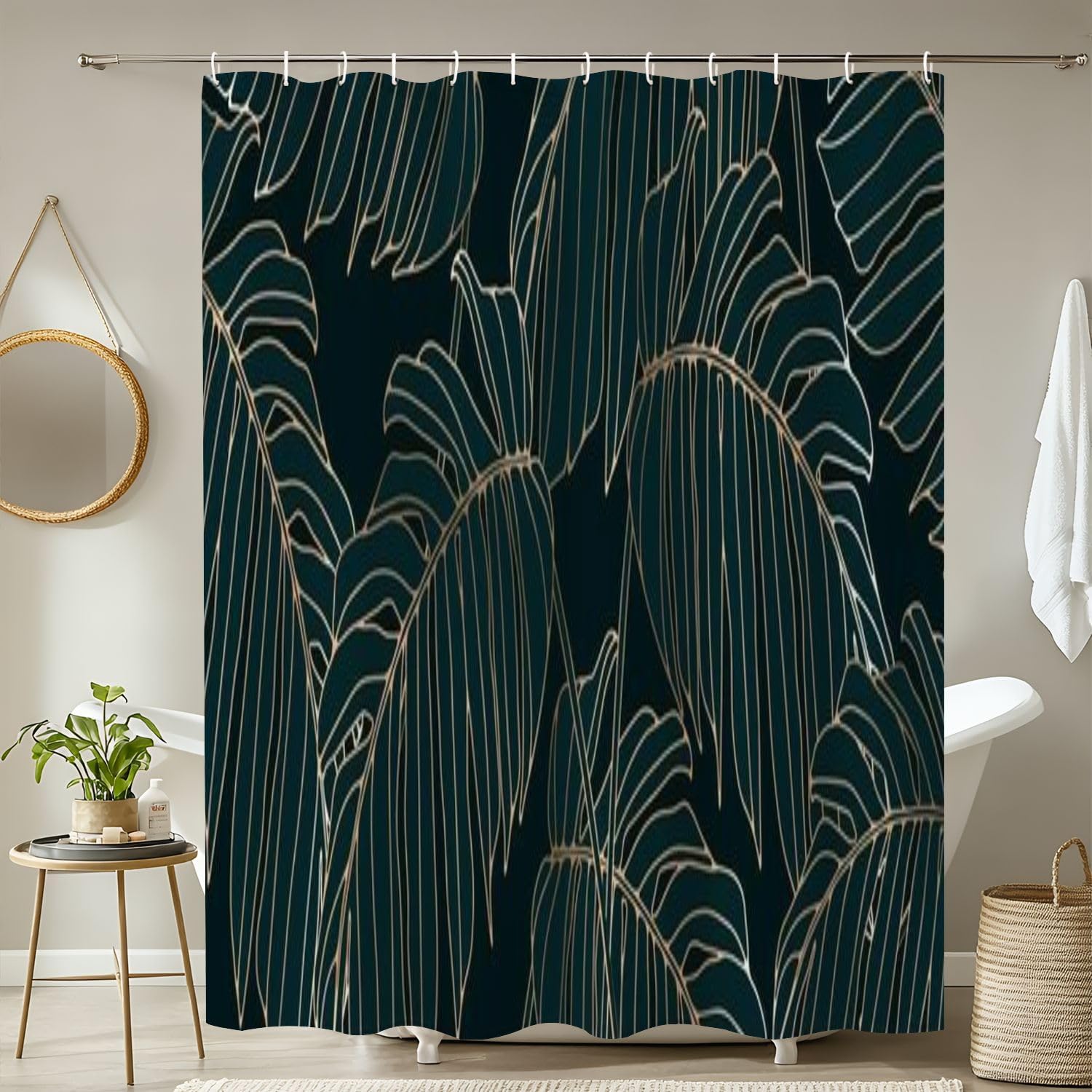 JCOOKLOFTS 4 Piece Shower Curtain Set with Rugs and Accessories