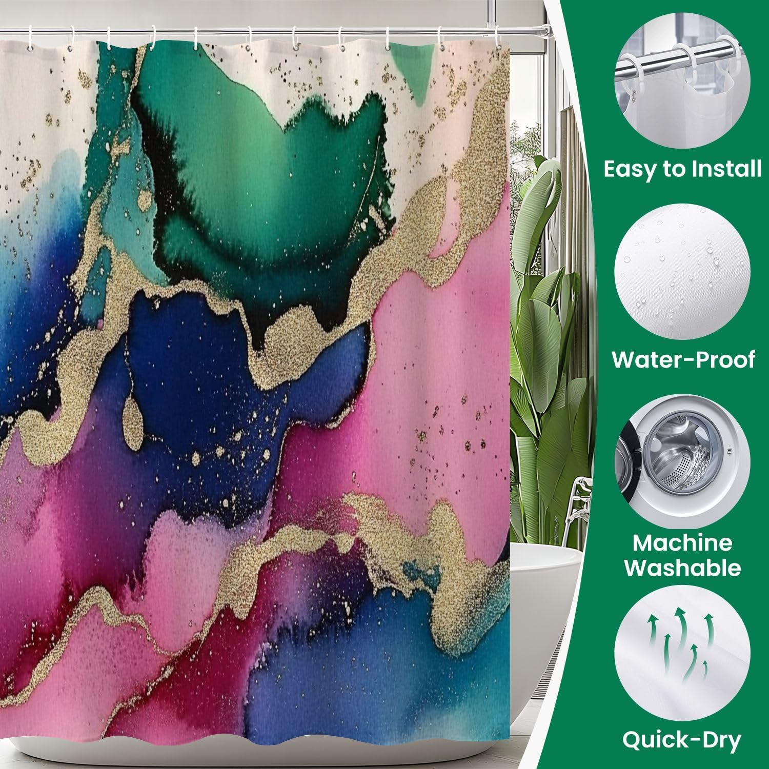 4 Piece Shower Curtain Set with Rugs and Non-Slip Mats