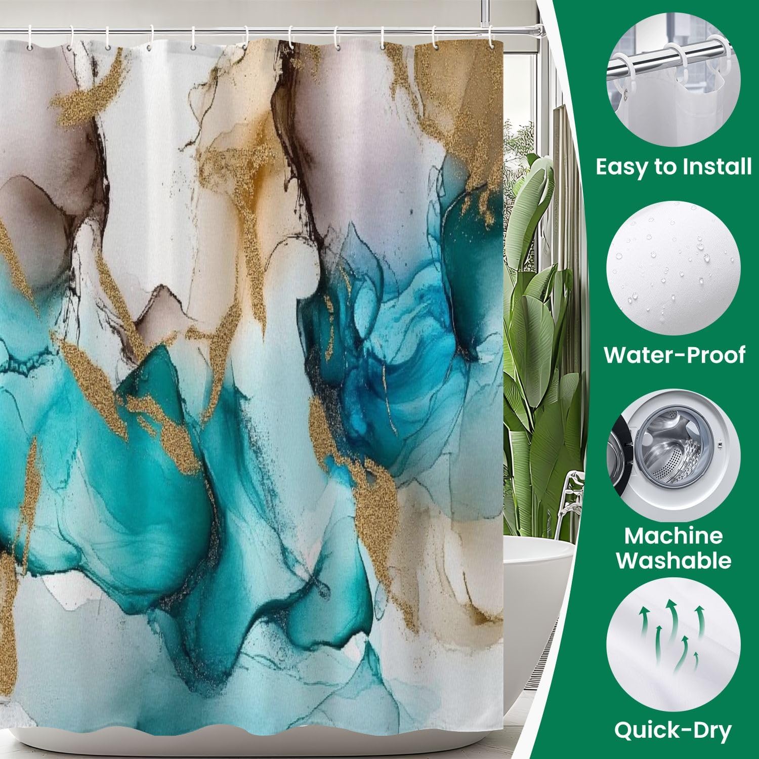 4 Piece Shower Curtain Set with Rugs Mats and Cover