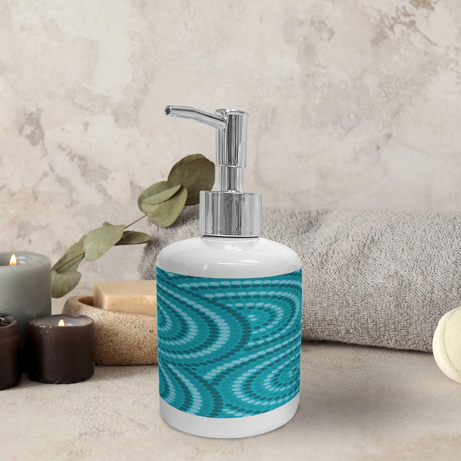 Ambesonne Teal Ceramic Soap Toothbrush Holder Set 2 Pcs