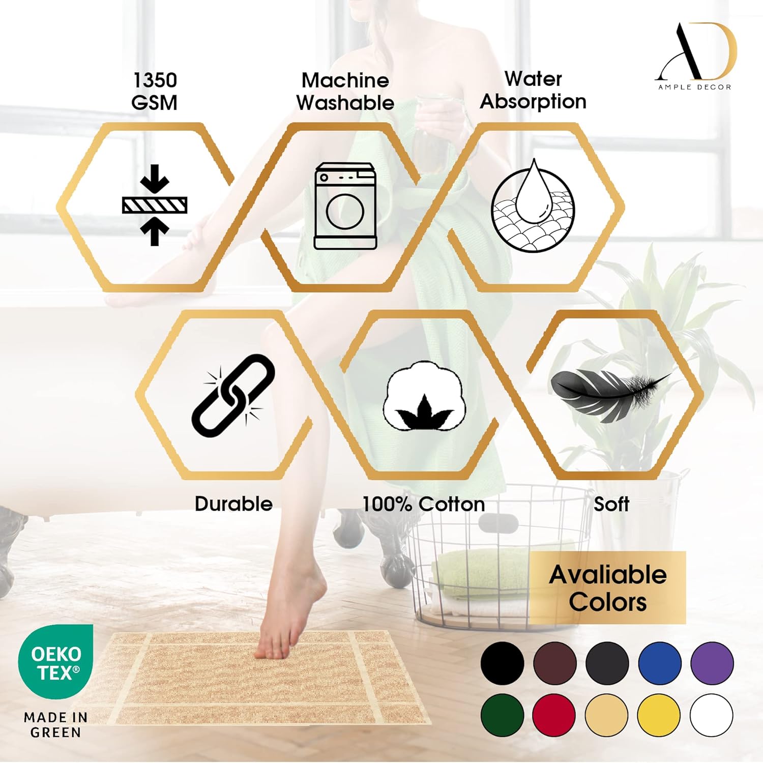 Ample Decor Bath Mats 100 Cotton Grey