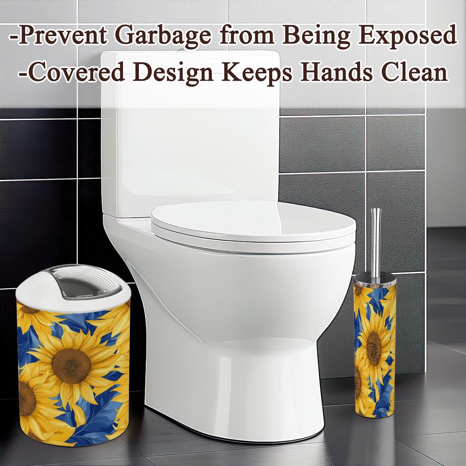 Bathroom Accessories Set 6 Pcs with Sunflowers Pattern